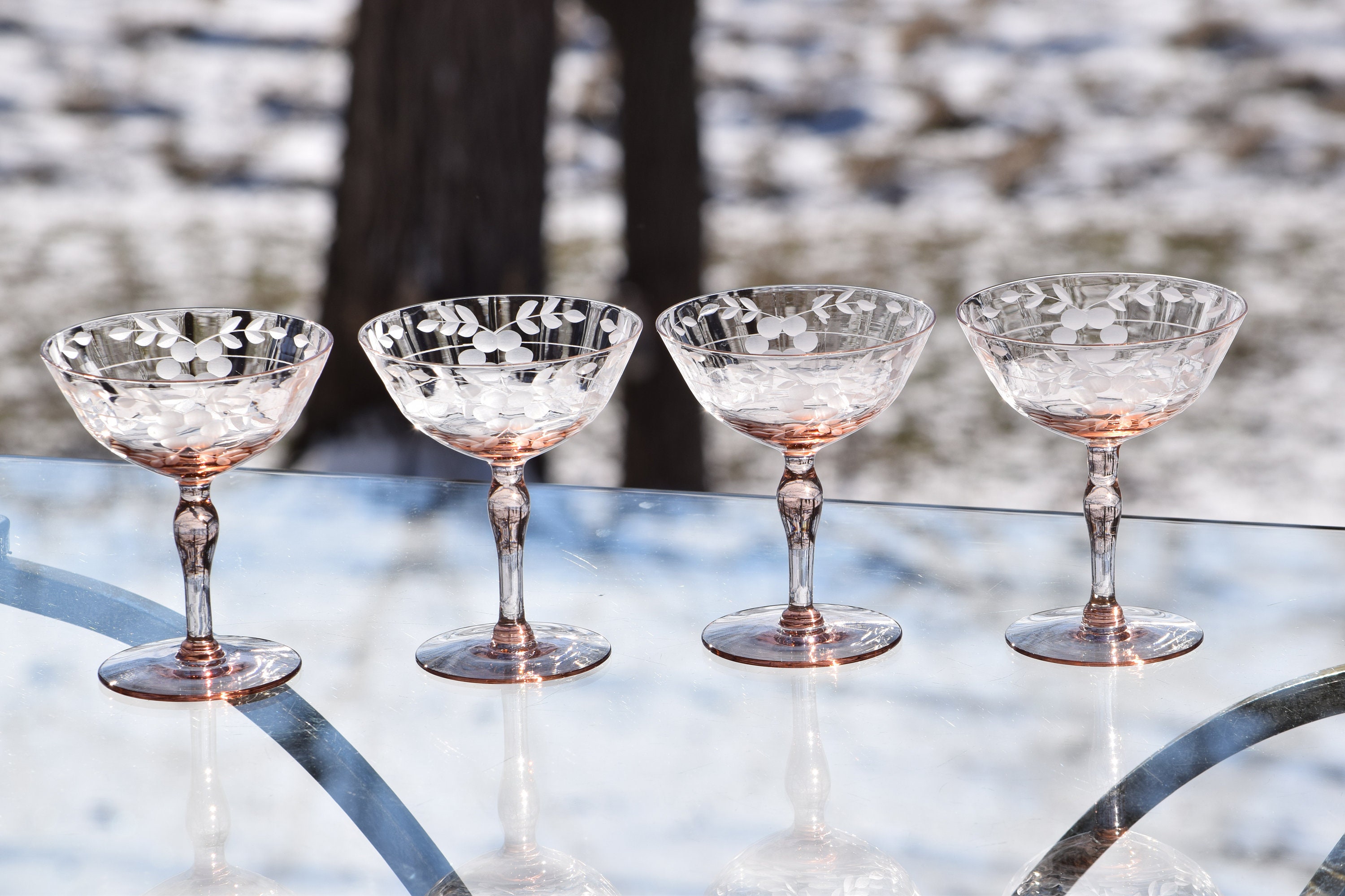 Vintage PINK DEPRESSION Glass Cocktail - Martini Glasses, Set of 6