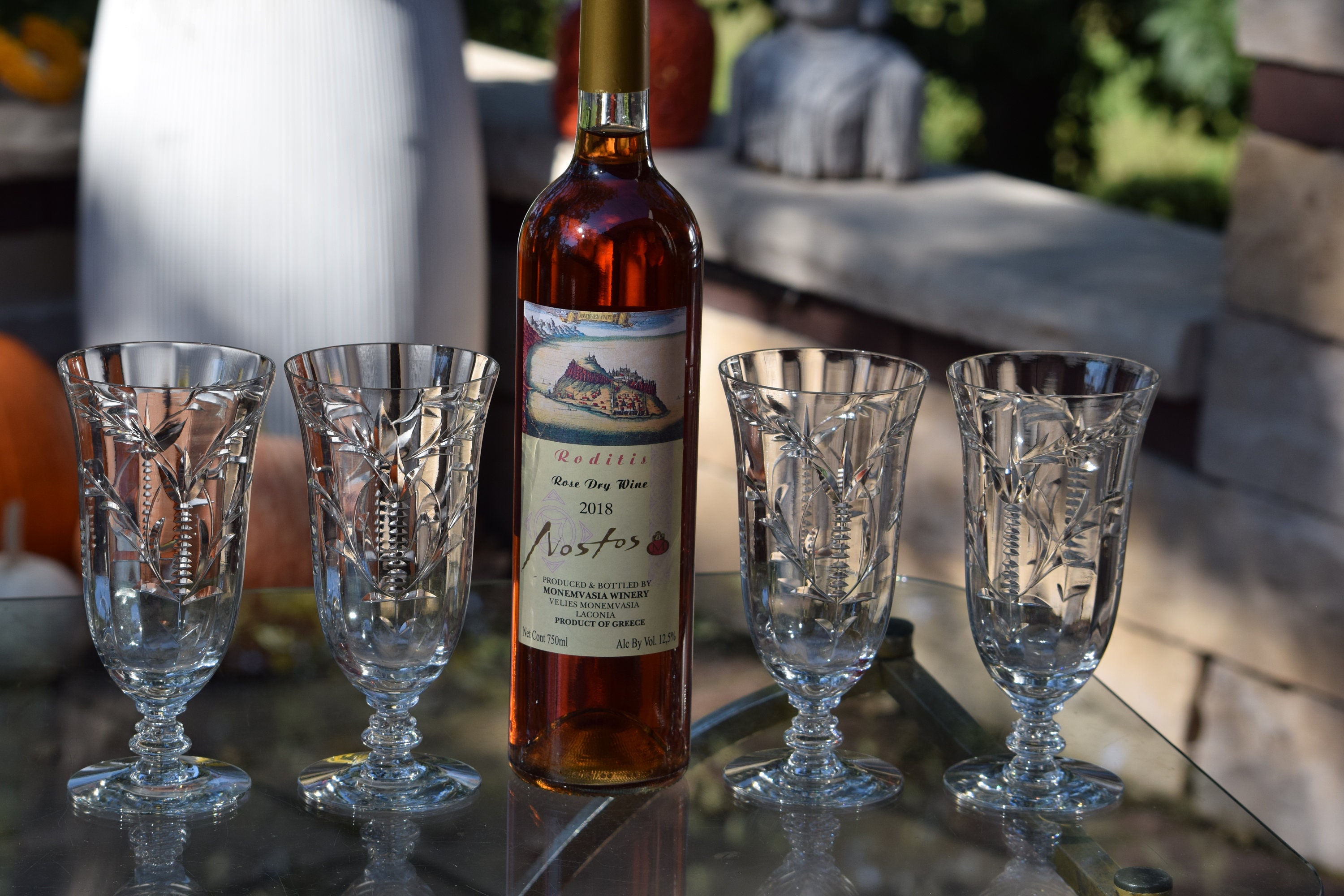 5 Vintage Etched Wine Glasses ~ Water Goblets, 10 oz Wine glasses