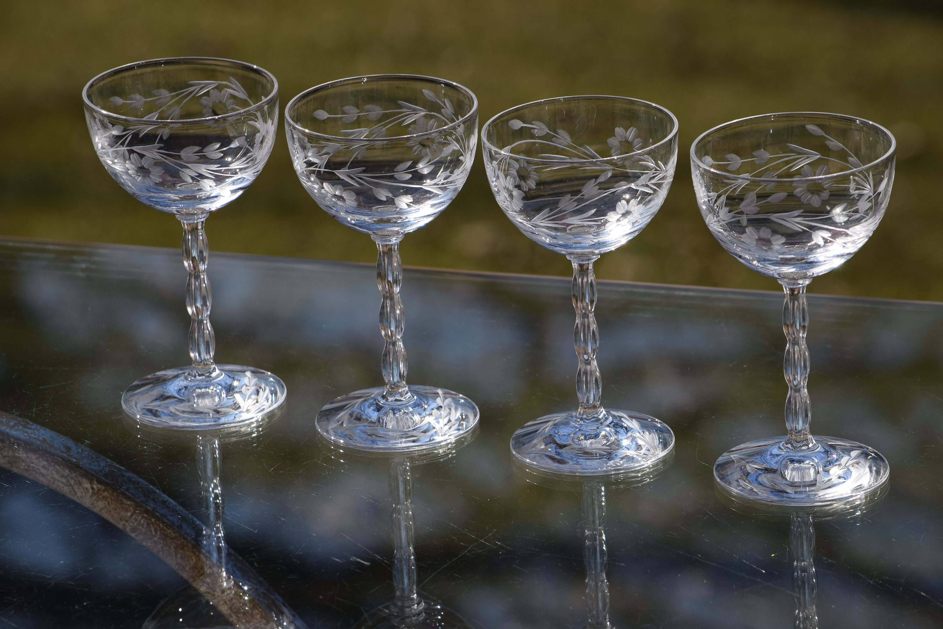 4 Vintage Etched Liquor Wine Cordial Glasses, Set of 4, Fostoria