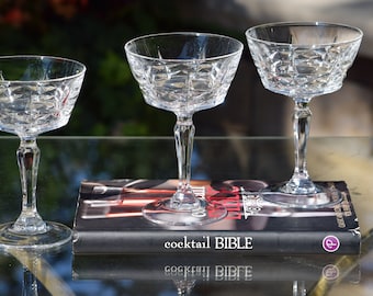 HAPPY HOUR at its Finest!  4 Vintage American Pressed Cocktail ~ Martini Glasses, circa 1950's, Mixologist Gifts, Cocktail Party Glasses
