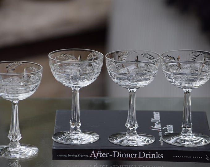 5 Vintage Etched Crystal Liqueur, Dessert Wine Glasses, Tiffin Franciscan, Chatham, 1950's, 4 oz Port Wine Glasses, Mini Cocktail Glasses