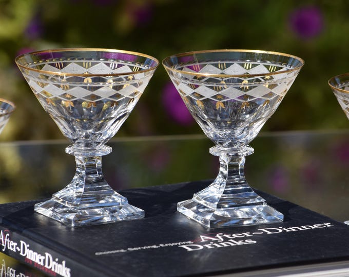 Vintage Crystal Etched Gold Cocktail Glasses Kosta Boda 4 oz Martini glasses