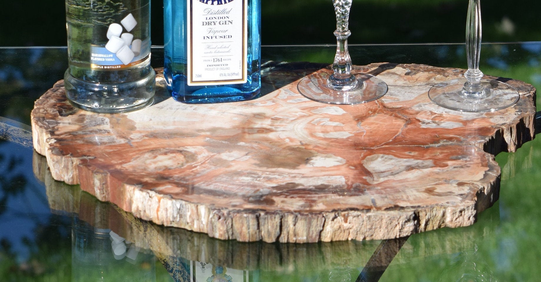 Petrified Wood ~ Stone Platter ~ ~ Home Bar Liquor Decor