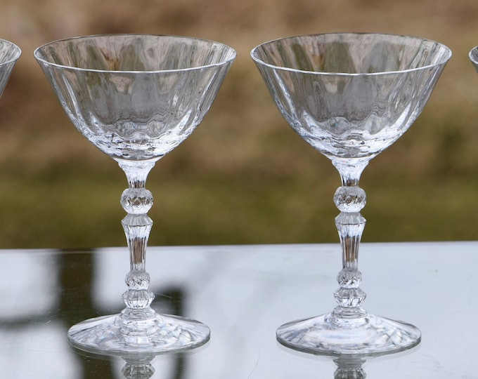 Vintage Fostoria Crystal Cocktail Glasses - Niagara Optic Stem, Set of 4