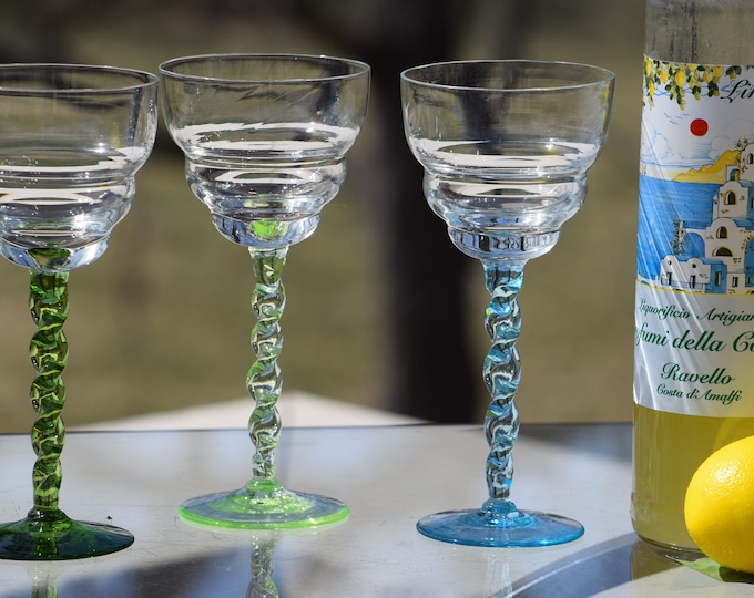 WINE TASTING? 5 Vintage Multi Colored Clear - Twisted Stem Port Wine 4 oz Glasses,  Vintage Liqueur Dessert Wine 4 oz After Dinner Drinks