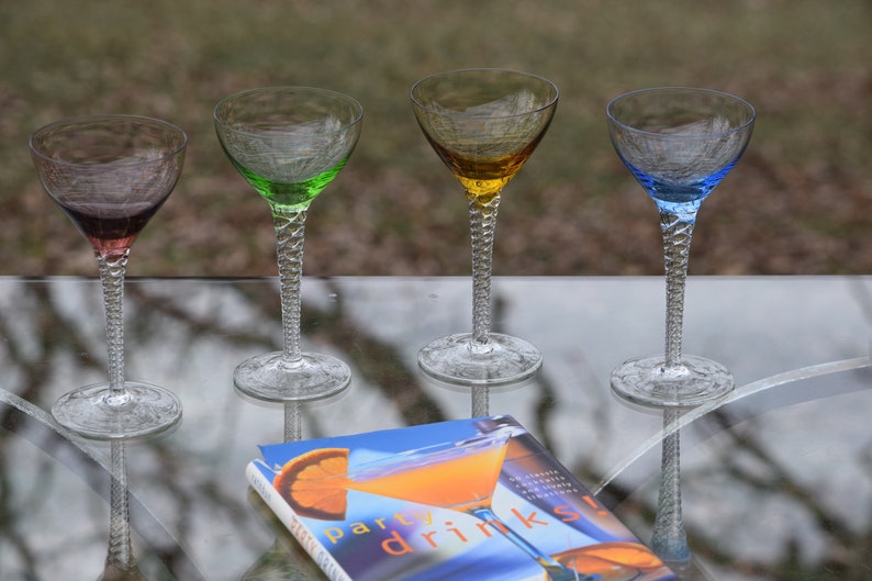 Vintage Multi Colored Clear Twisted Stem Wine Glasses Set Of Image 0