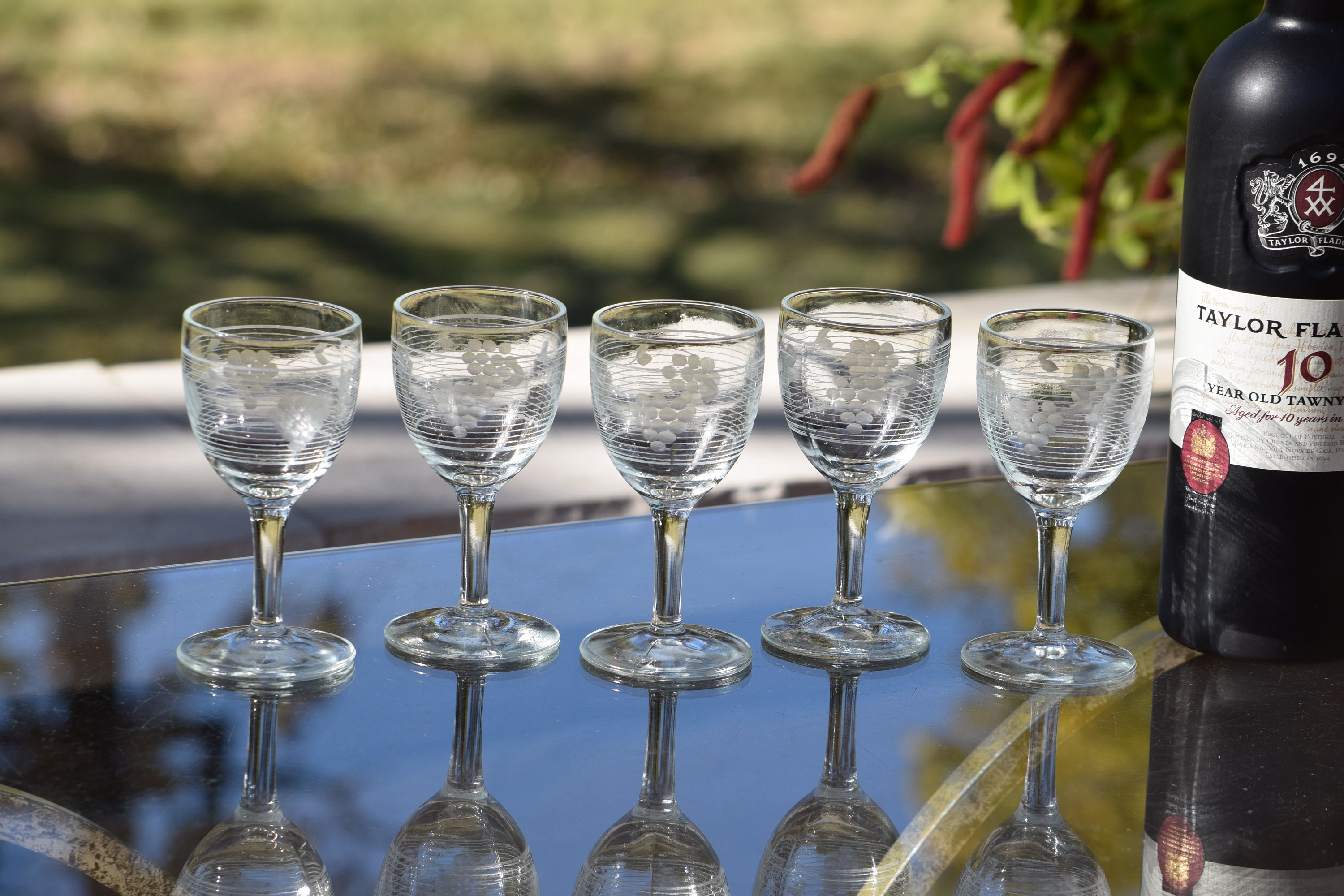 5 Vintage Pressed Glass Port Wine Glasses Cordials Liqueur 