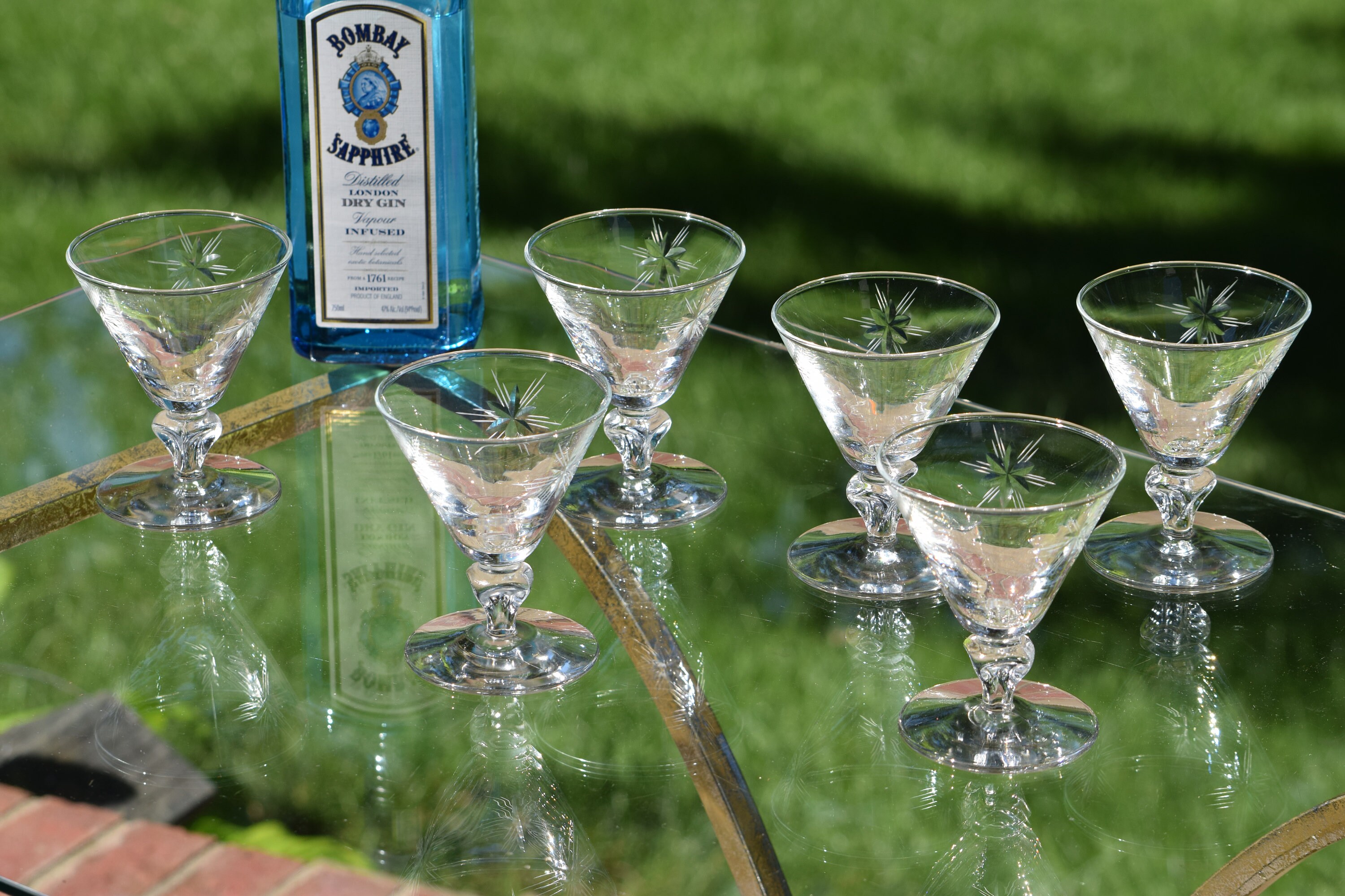 Vintage Etched Cocktail Martini Glasses Set of 6 Vintage 4 oz