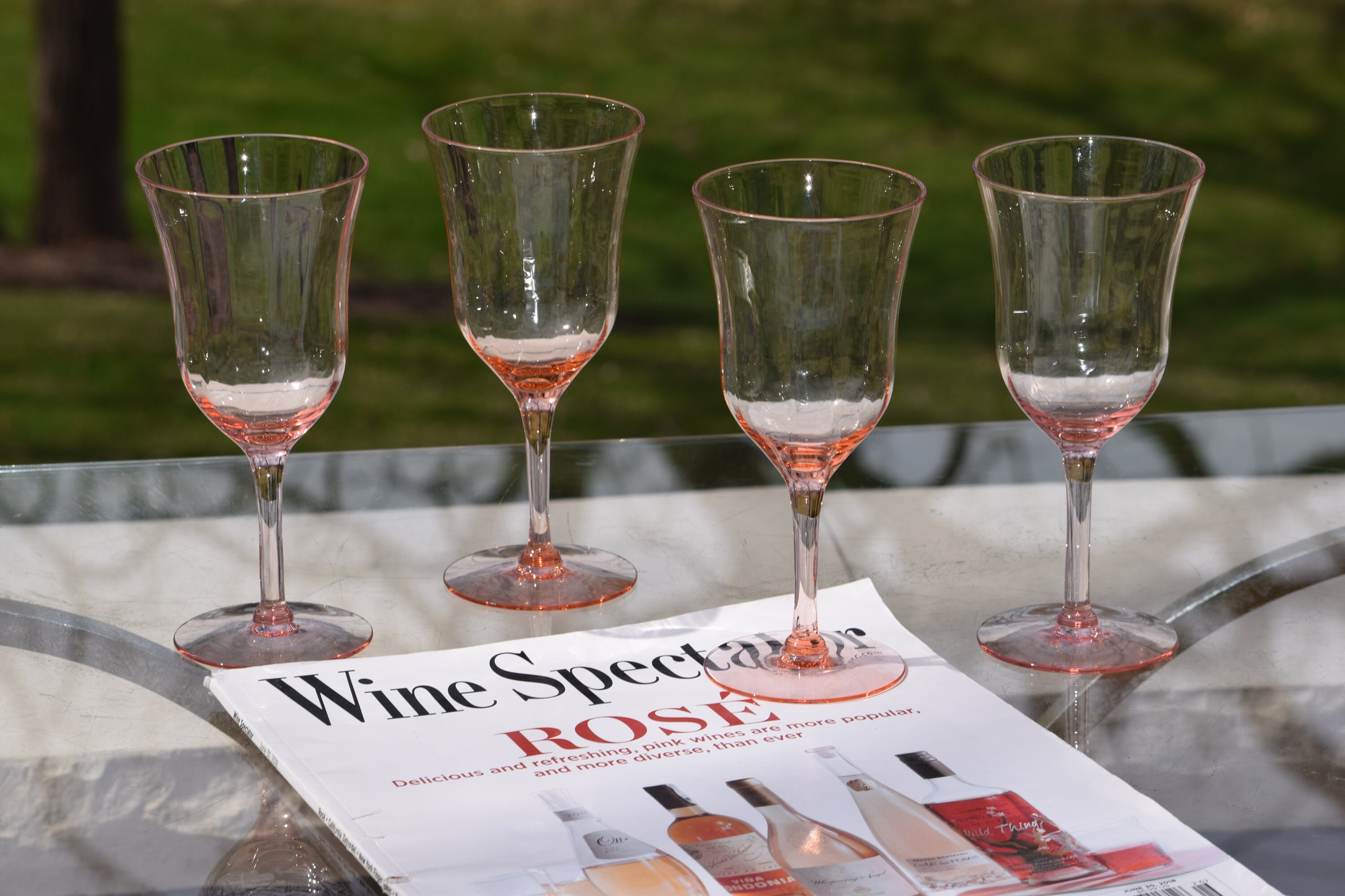 Symphony swirl optic pattern drinking glasses set of 8, vintage Wheaton  rose pink glass tumblers