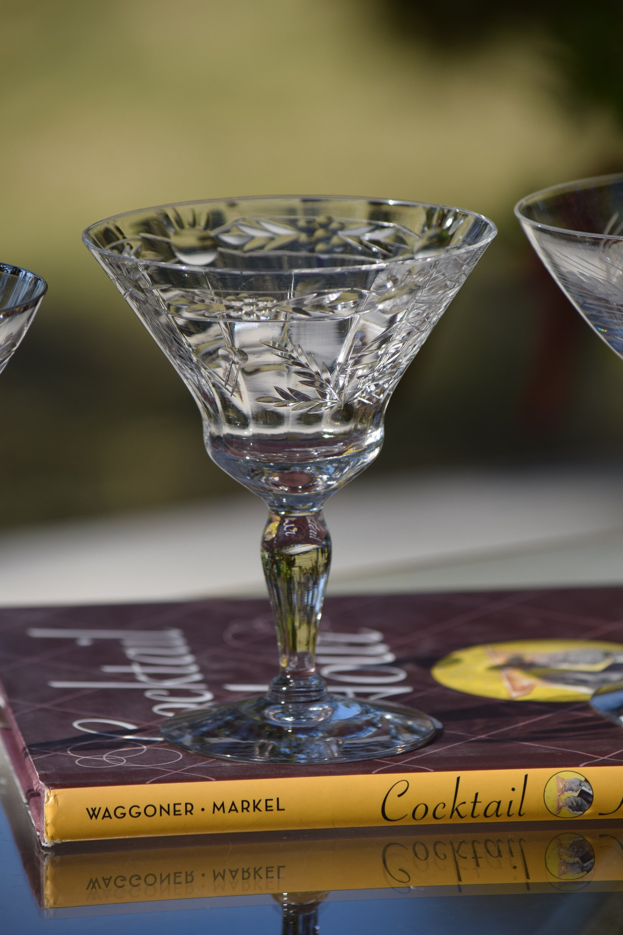 4 Vintage Etched Cocktail Martini Glasses, Set of 4 MisMatched Mixed