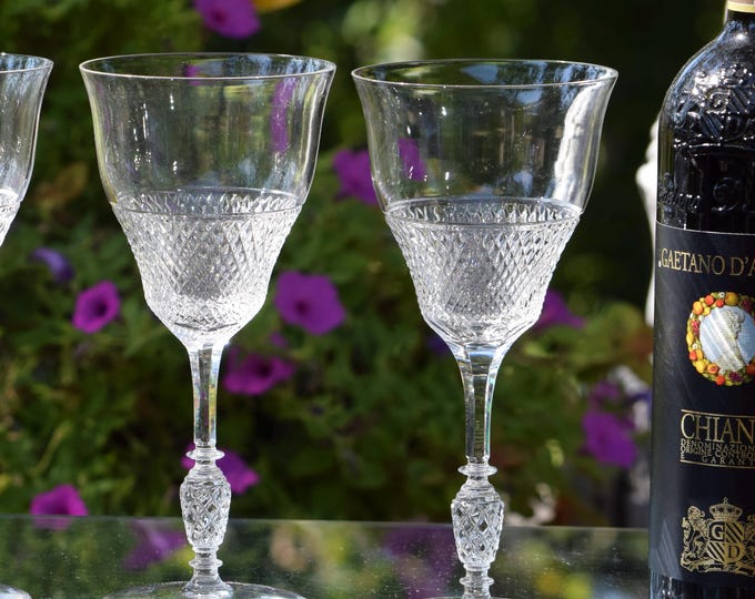 Vintage Etched Crystal Wine Glasses - Rock Sharpe 1940s, Set of 4