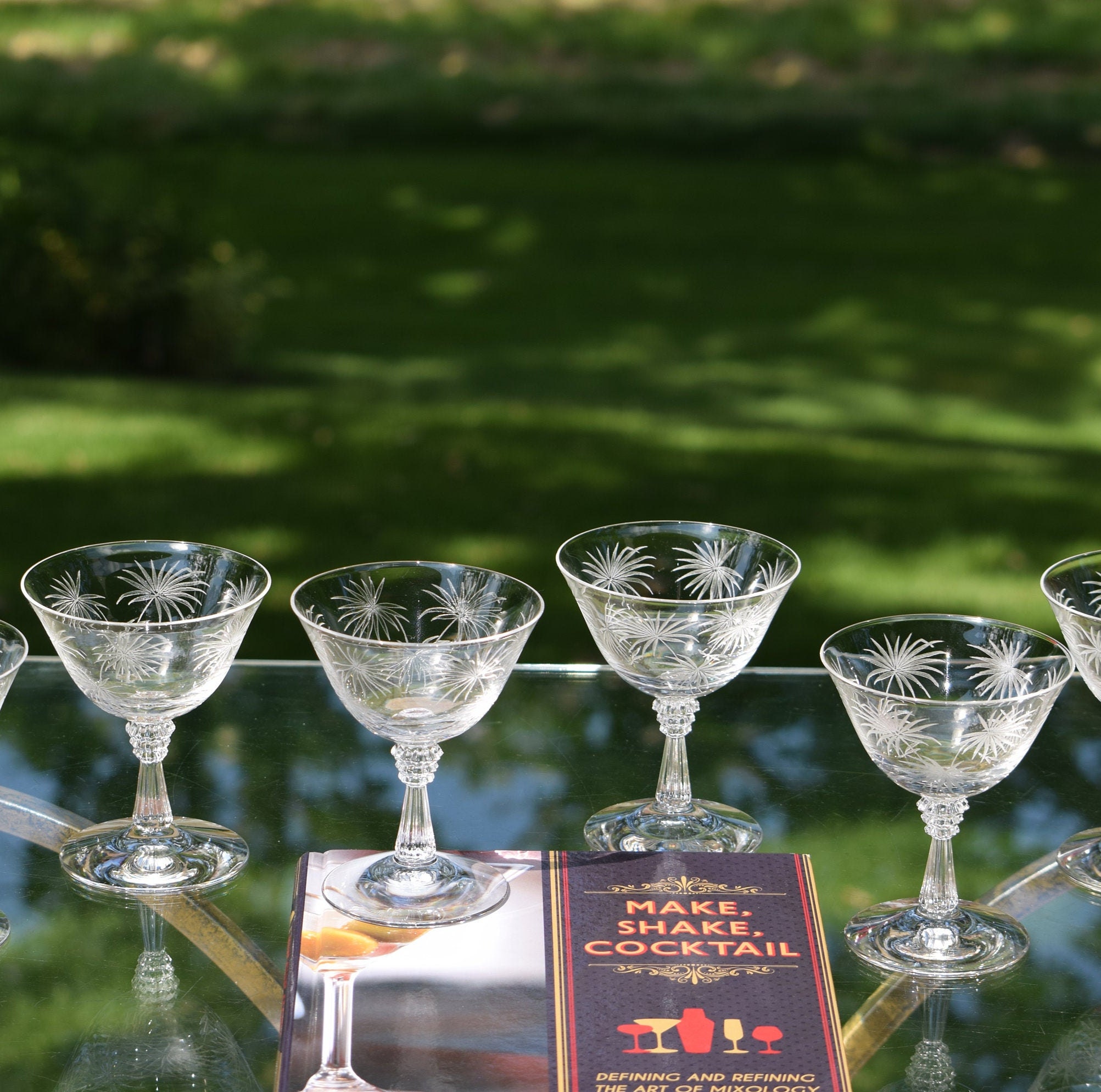 4 Vintage Etched CRYSTAL Cocktail ~ Martini glasses, Fostoria, Florentine,  1933-1943, Vintage Champagne Glasses, Manhattan Cocktail Glasses