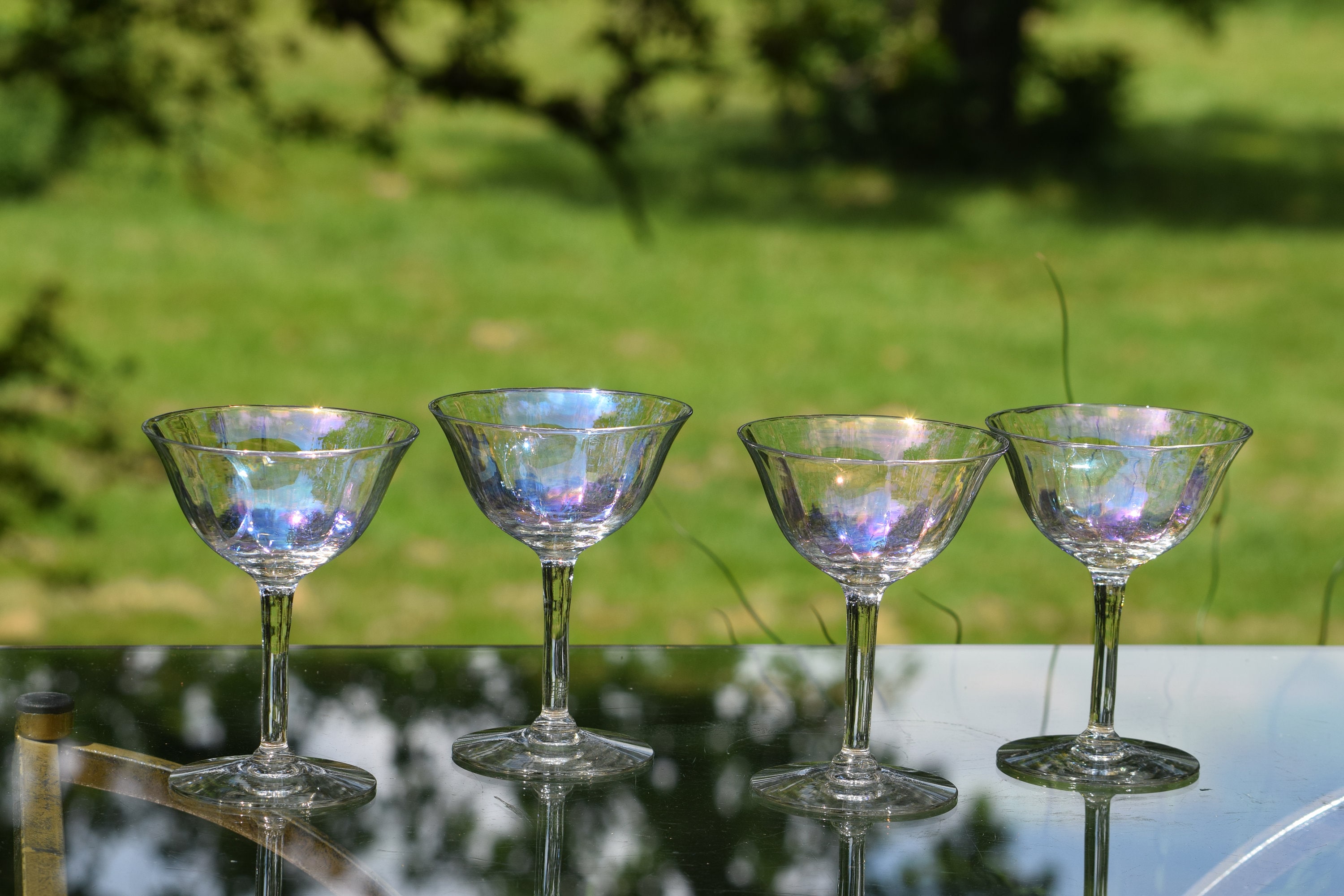 Vintage Iridescent Optic Cocktail Martini Glasses, Set of 4, Vintage