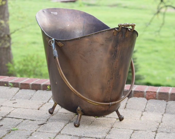 Vintage Copper Coal - Wood Bin: Large Copper Plant Container, Mid Century Home Decor