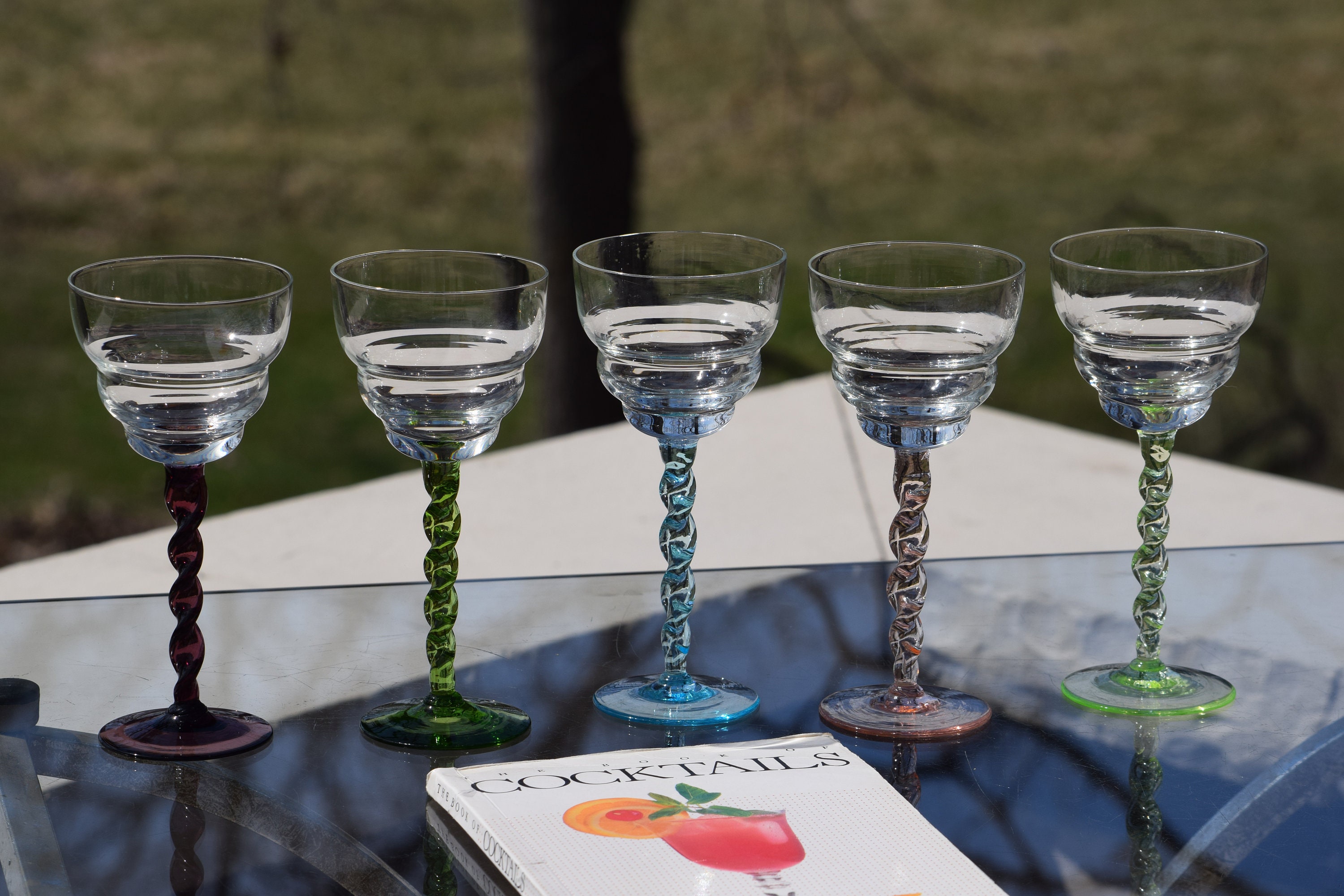 Vintage Multi Colored Clear Twisted Stem Wine Glasses Set of 6, 4 oz Wine  Glasses, Vintage 4 oz Cocktail Glasses, Unique Wine Glasses