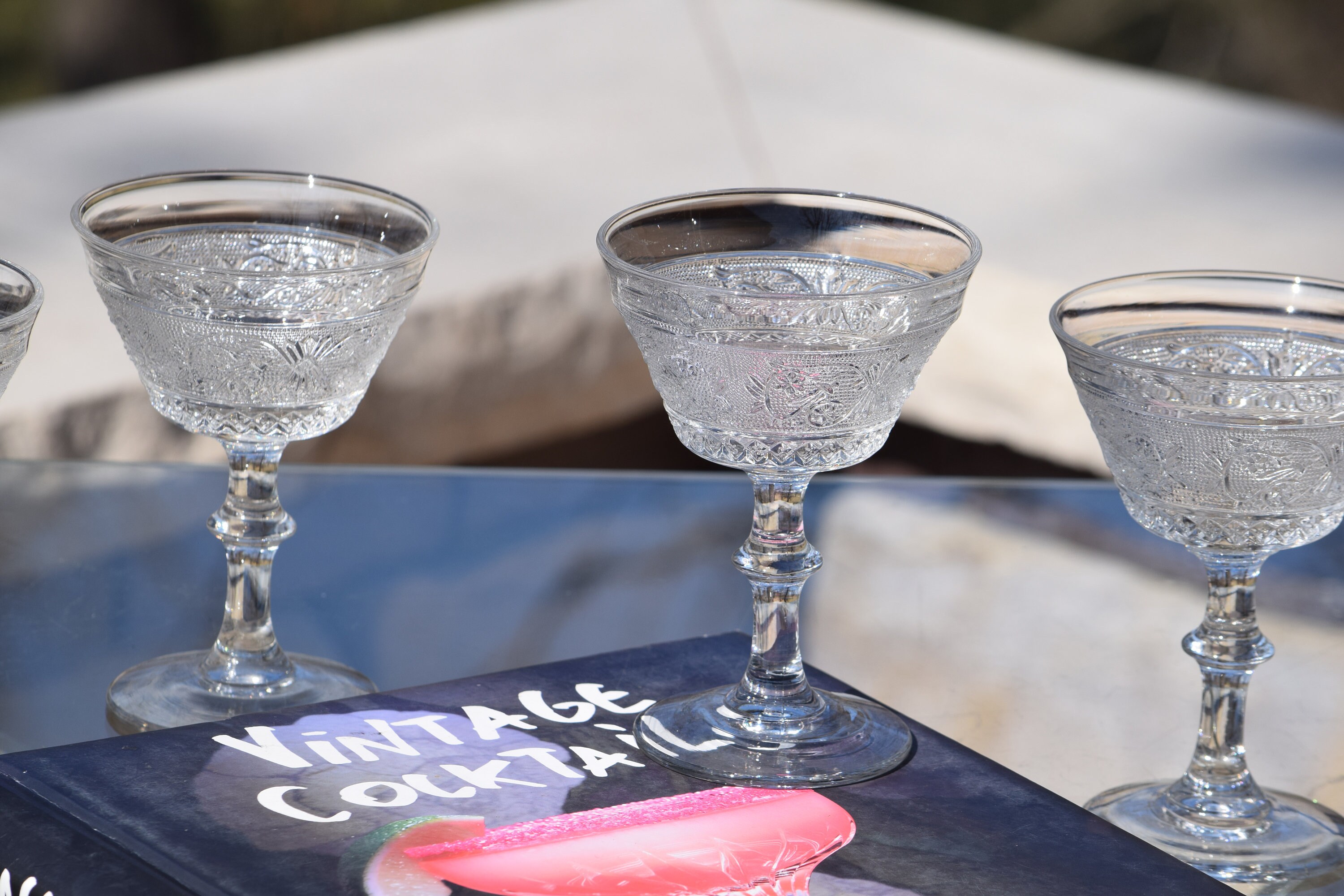 4 Vintage Pressed Glass Cocktail Glasses, Duncan Miller, c. 19251965
