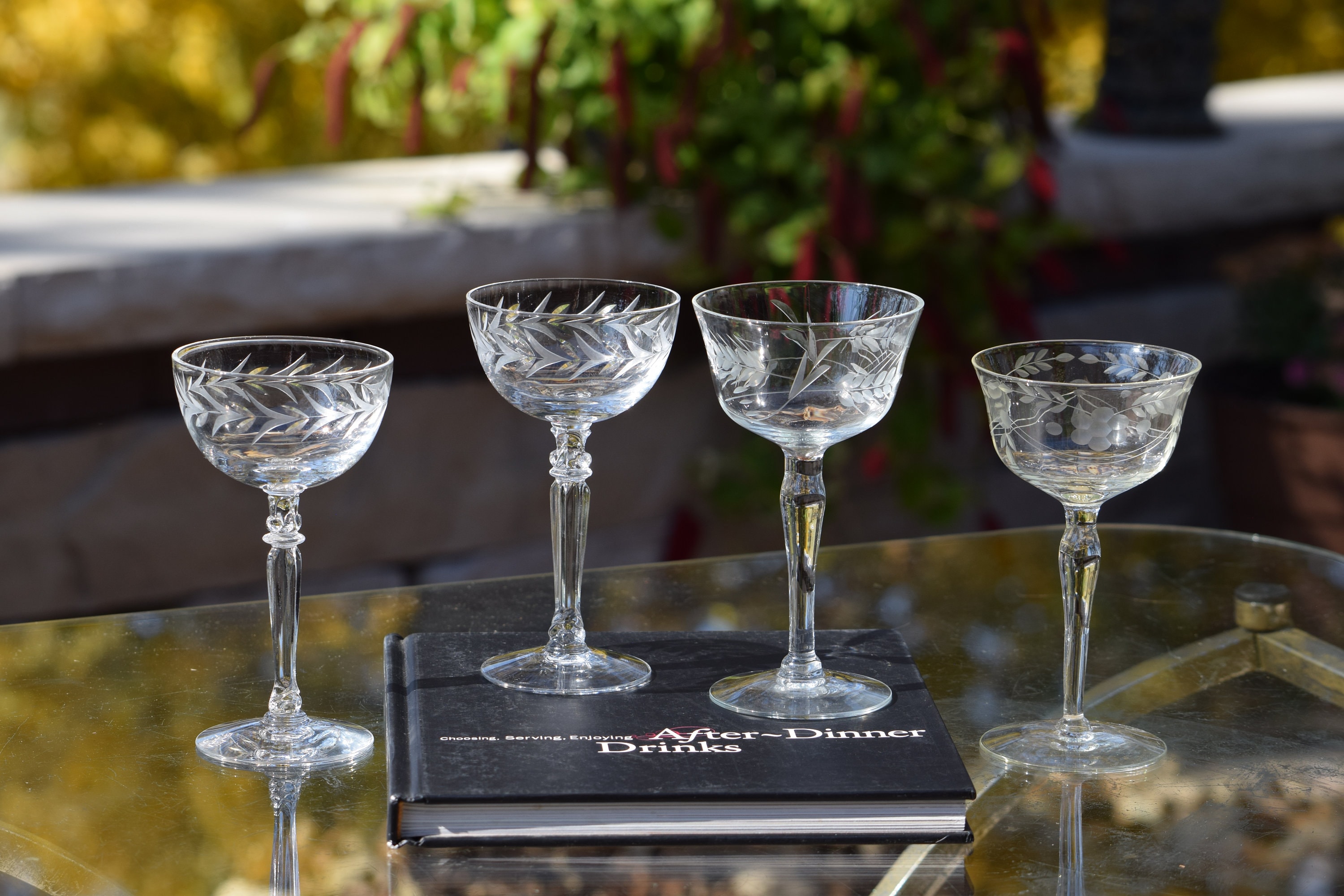 4 Vintage Etched Port Wine - Liqueur Glasses, Set of 4 Mis-Matched 3 oz Cocktail  Glasses, After Dinner Drinks ~ Crystal 3 oz Cocktail Glass