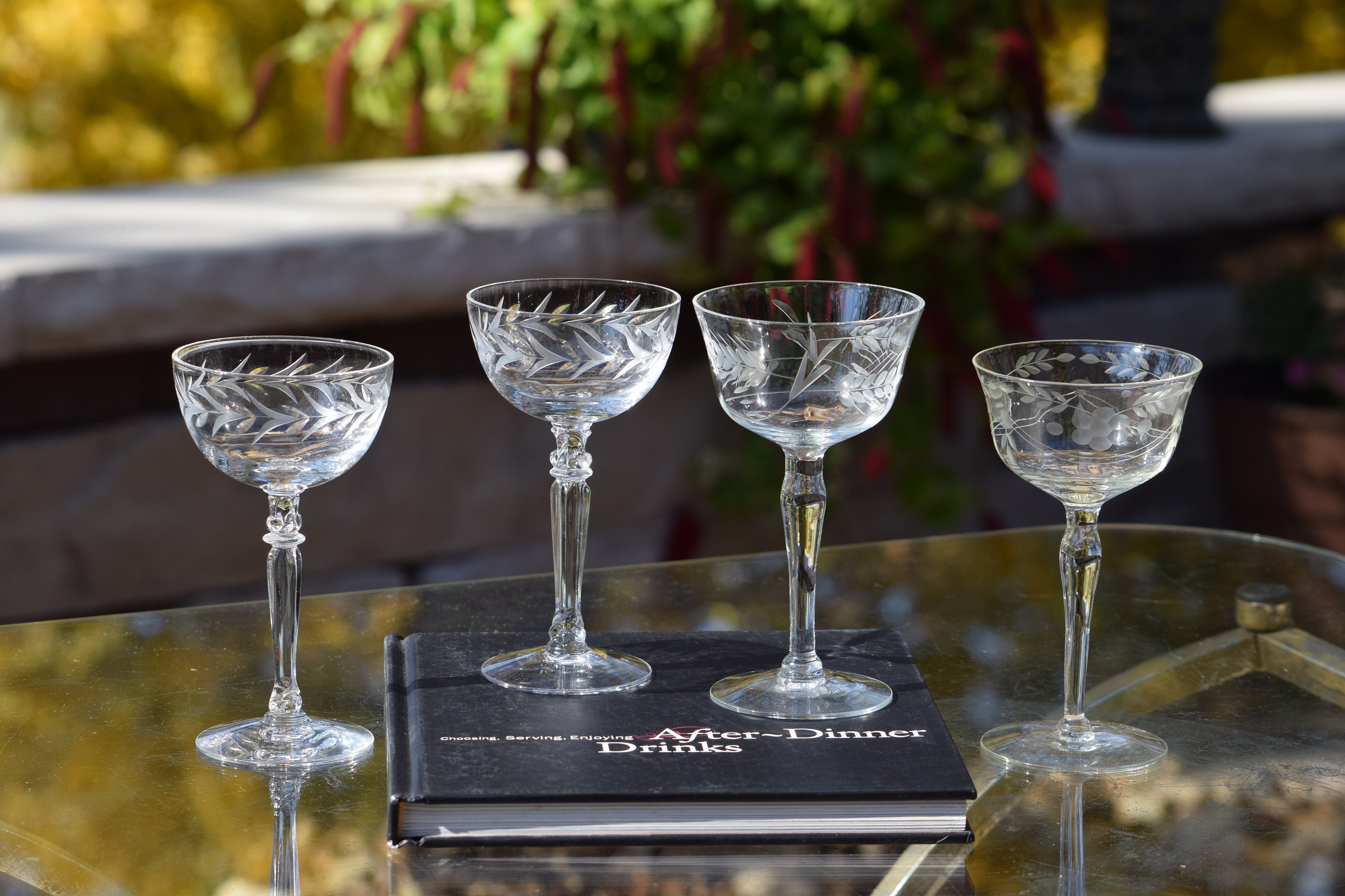 4 Vintage Etched Port Wine - Liqueur Glasses, Set of 4 Mis-Matched 3 oz Cocktail  Glasses, After Dinner Drinks ~ Crystal 3 oz Cocktail Glass