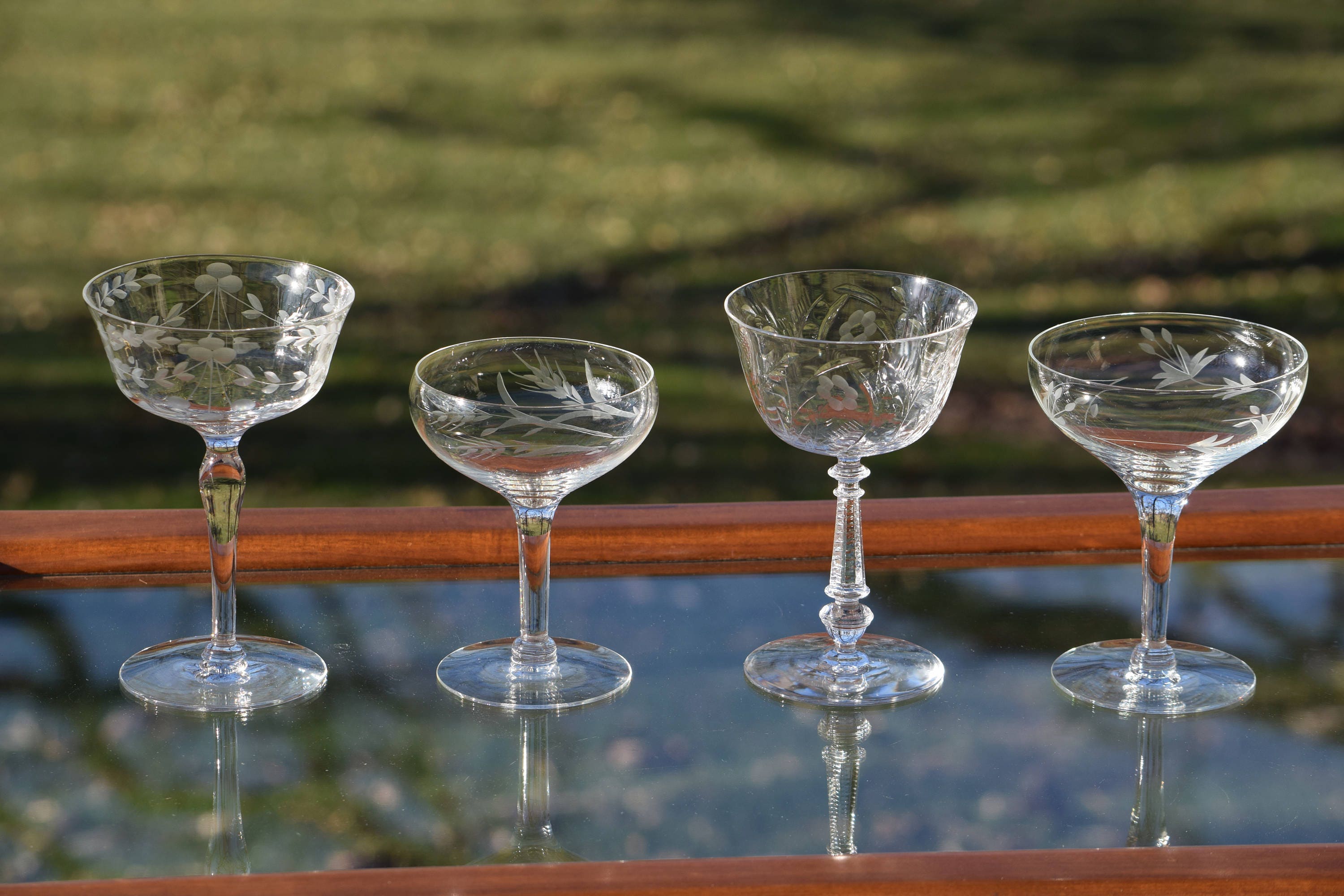 Vintage Etched Cocktail Martini Glasses, Set of Four different Vintage  Cocktail Glasses, Unique Vintage Coupes, Cocktail Party Glasses,