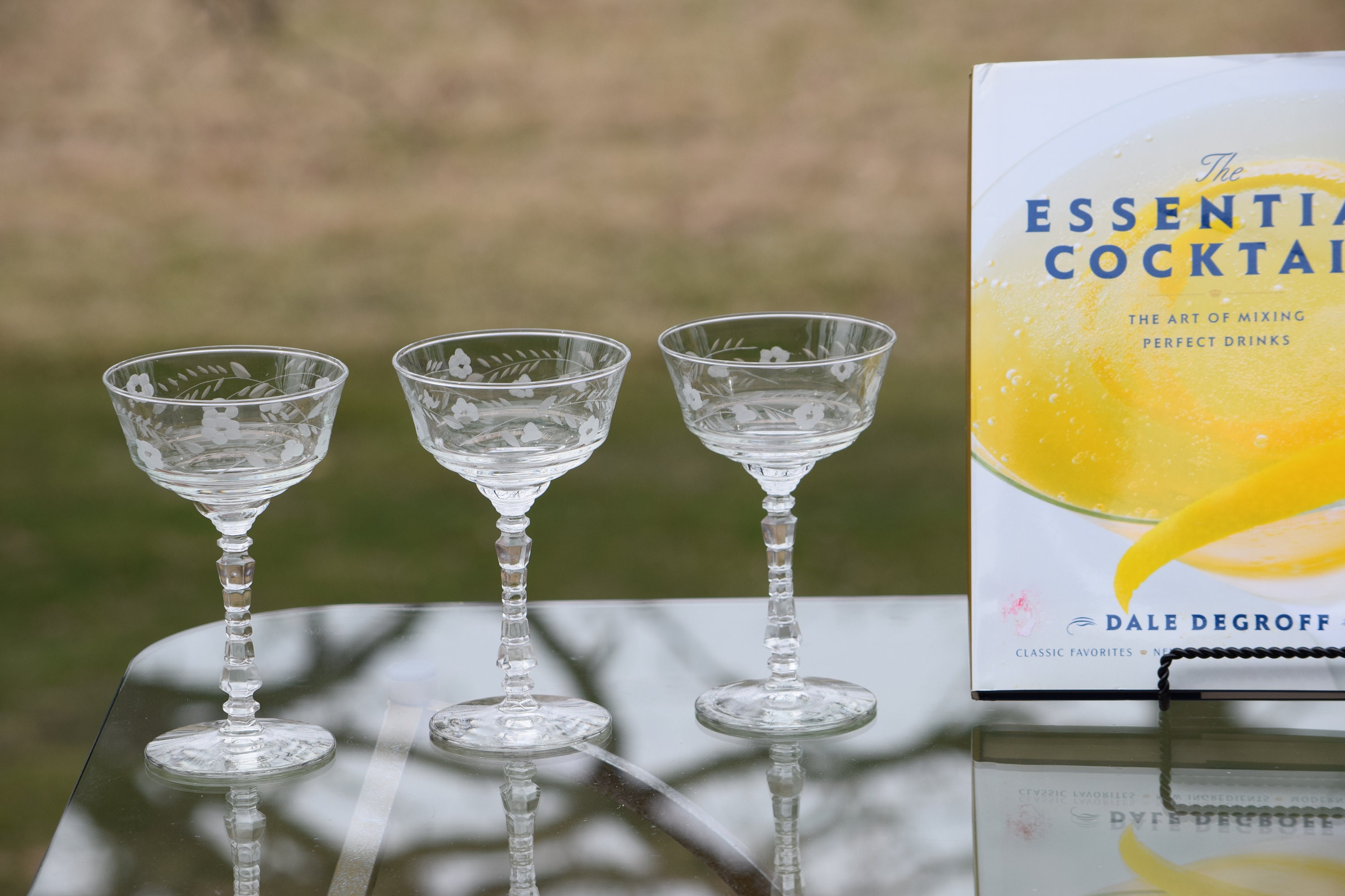 Vintage Etched Cocktail Martini Glasses Set of 4, Rock Sharpe, Halifax