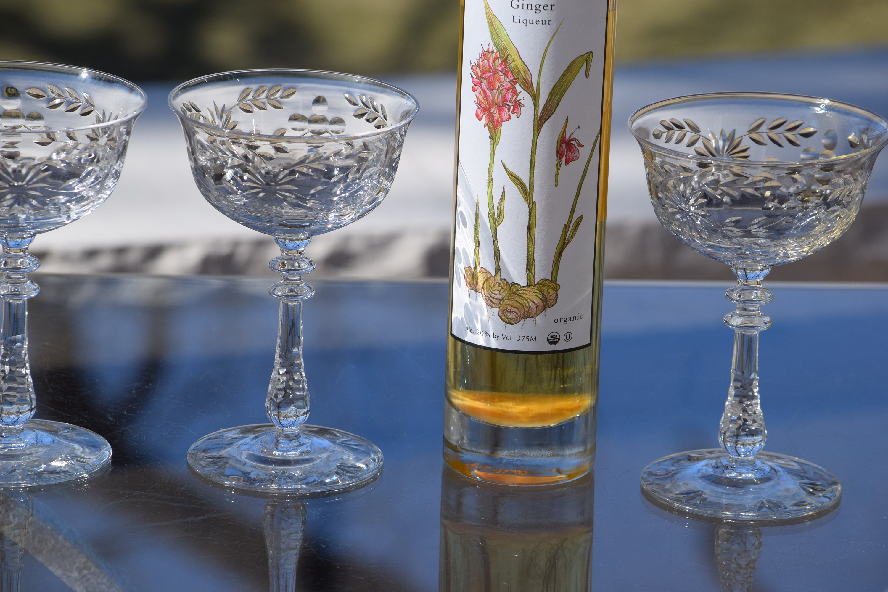 4 Vintage Etched Cocktail Glasses Champagne Glasses, Glastonbury