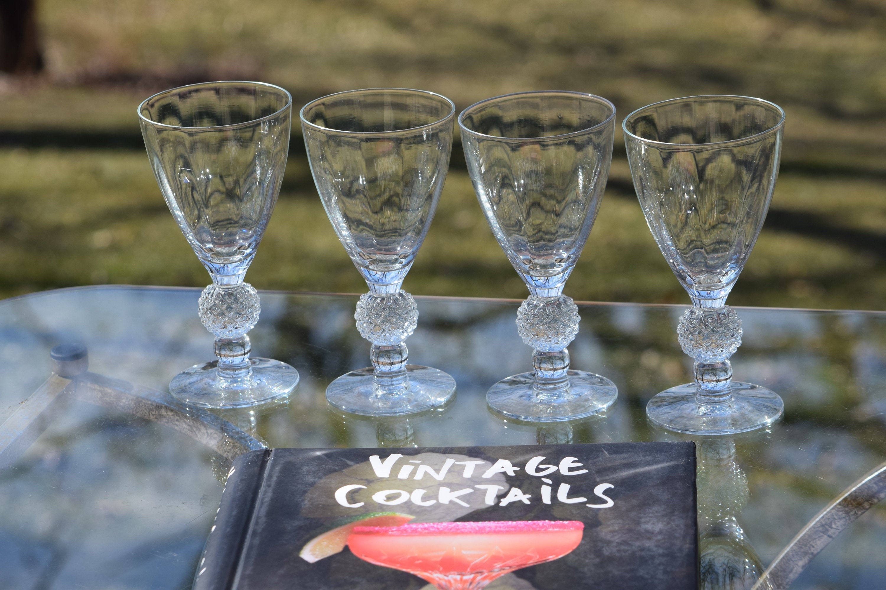 Vintage CRYSTAL Cocktail Glasses, Set of 4, Vintage Optic Cocktail Glasses  with Golf Ball Stem, Drinking glasses, Mimosa -Wine Glasses