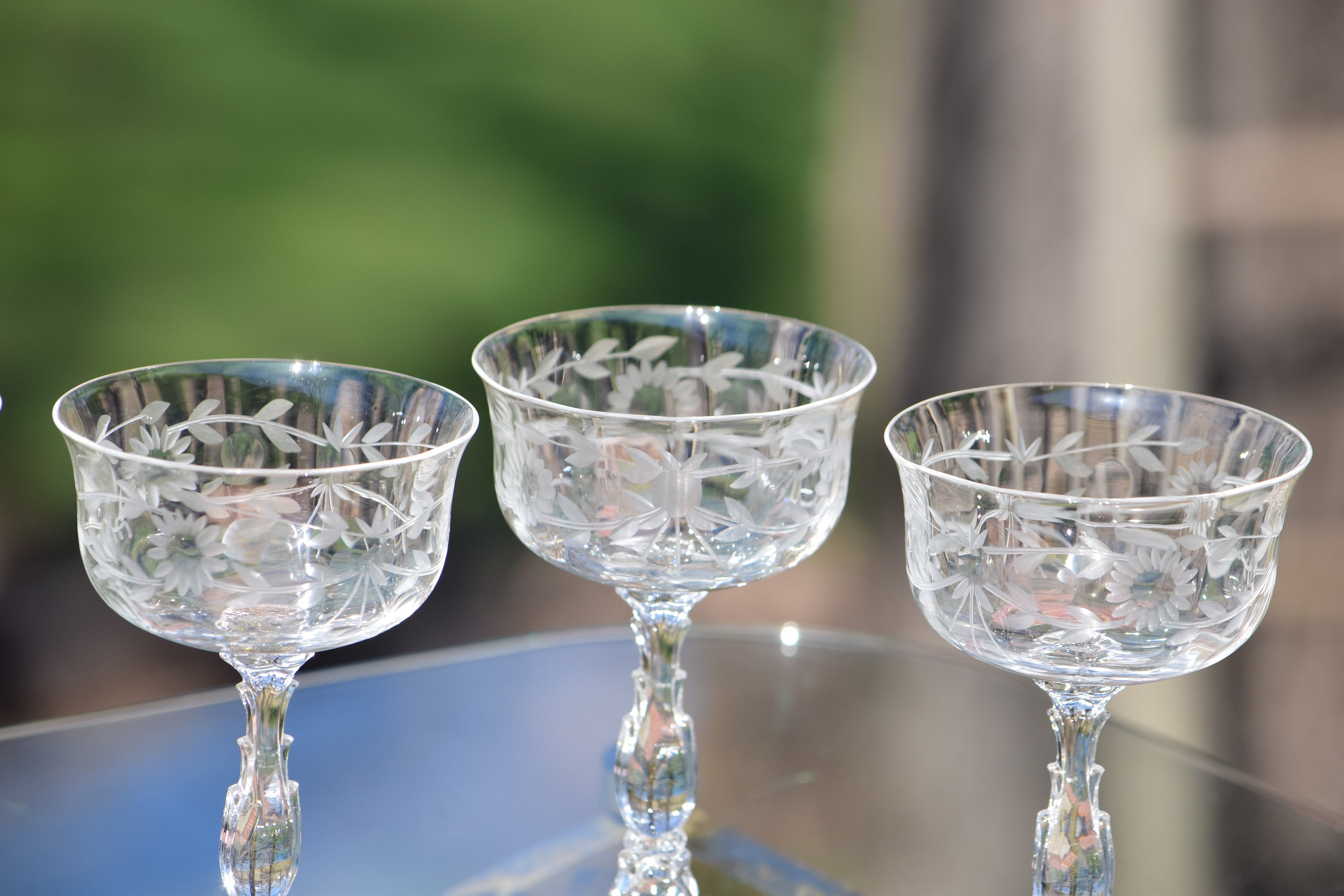 Vintage Etched Cocktail Martini Glasses, Set of 6, Fostoria, circa 1940