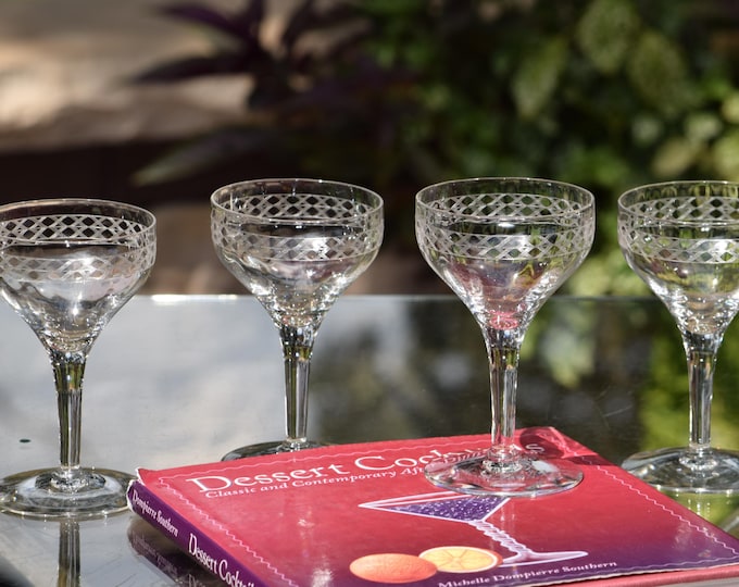 SIP IN STYLE! 5 Vintage Needle Etched Port Wine Cordials, c 1920's, 3 oz After Dinner Drink Glasses, Vintage Etched Dessert Wine Glasses