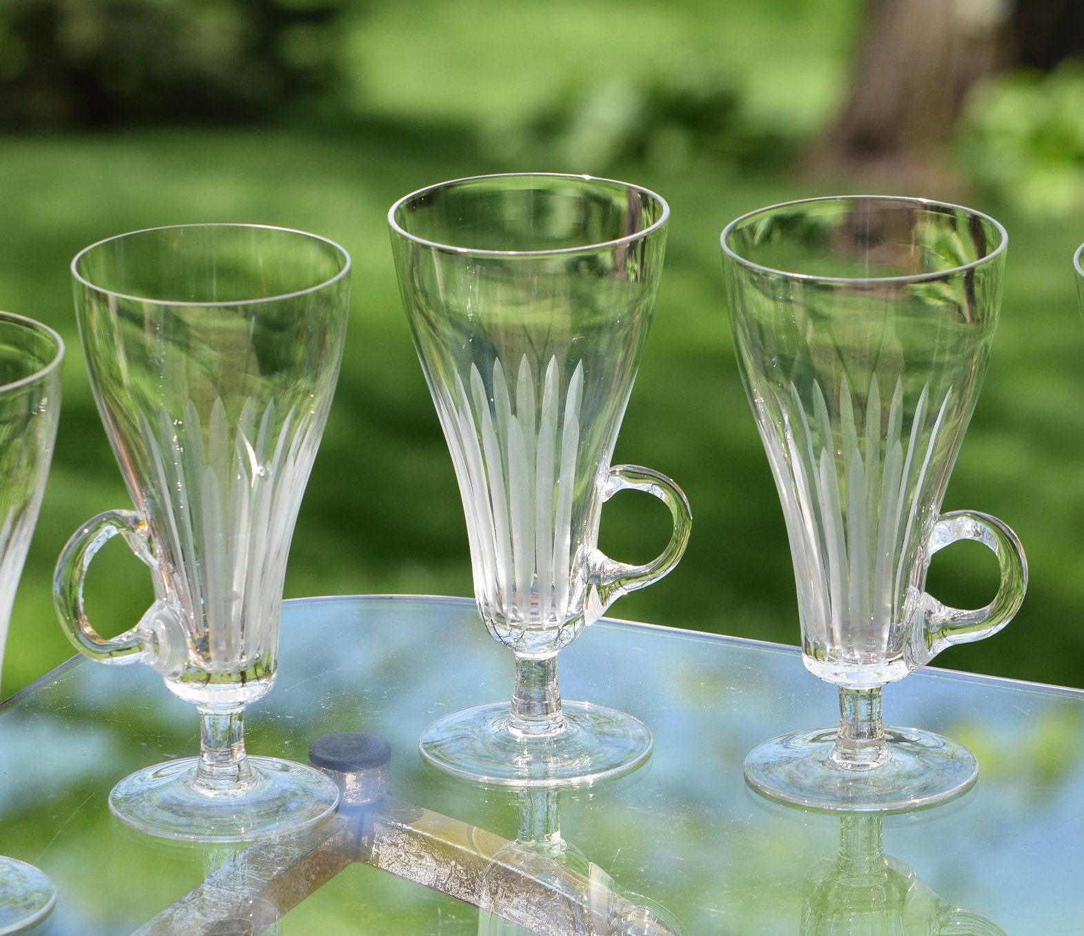 4 Vintage Etched Cocktail - Hot Toddy Glasses, Morgantown, Victoria, c.  1929, Coffee Latte Glasses, Iced Coffee Cocktails ~ Mocktail Glasses