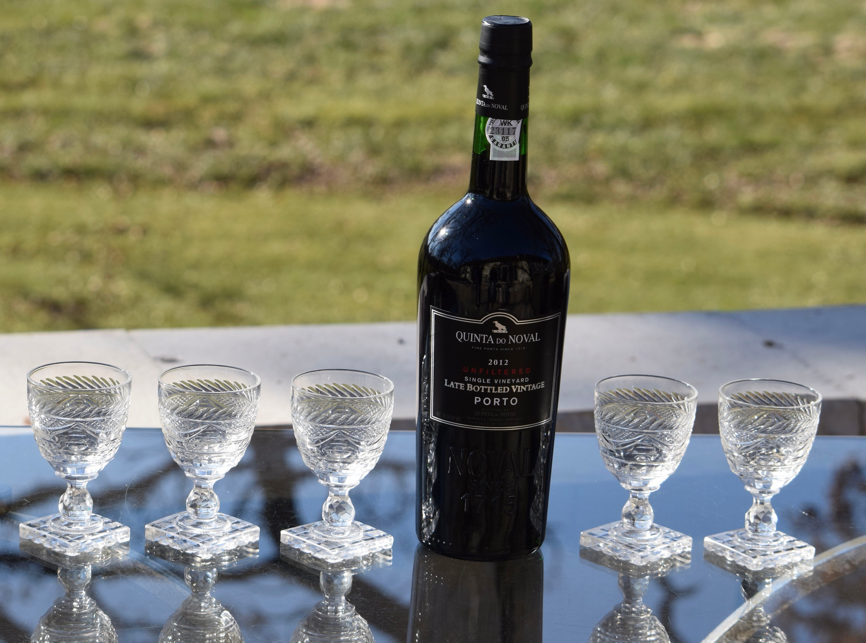 5 Vintage CRYSTAL Cut Wine Cordials, 1950's, 2.5oz Wine Cordials