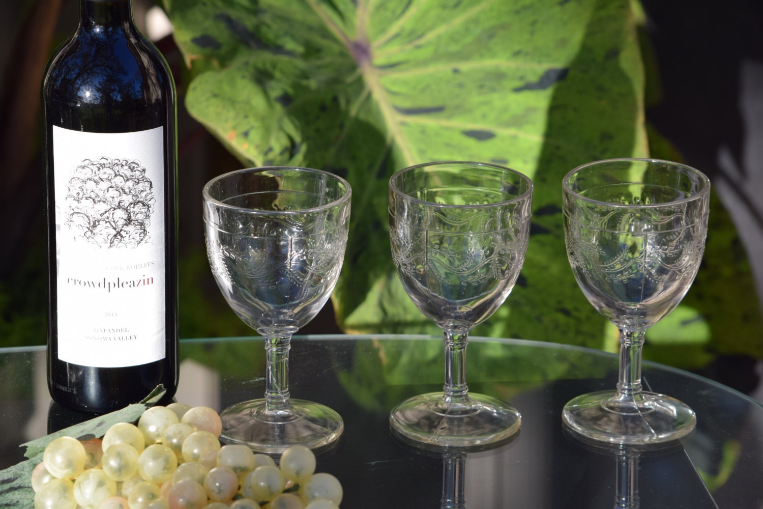 5 Vintage Wine Glasses Set of 5, Antique Pressed Glass Wine Glasses