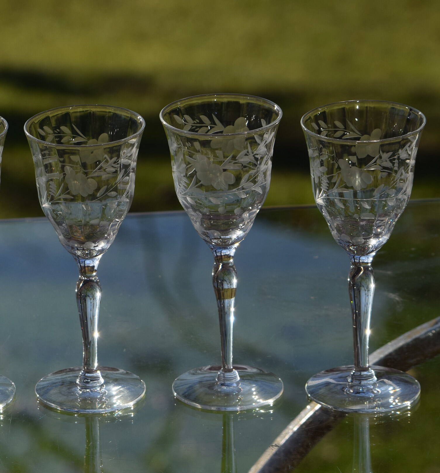 Vintage Etched Wine Cordials, Set of 6, circa 1950, 3 oz, Vintage Port