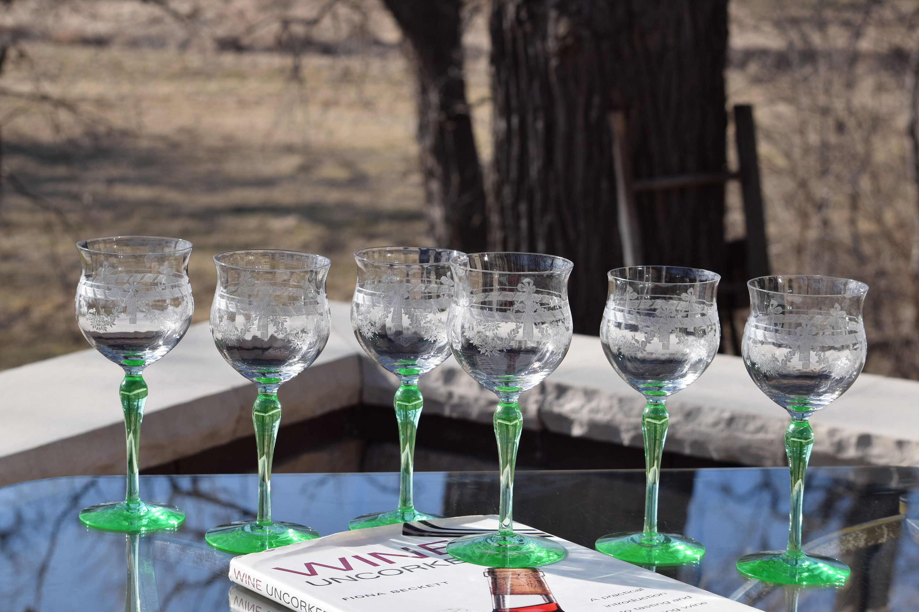 Green, Stemmed Water Glass