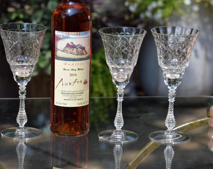 BEAUTIFUL! 4 Vintage Etched Tall Wine Glasses ~ Water Goblets, Rock Sharpe, 1950's Etched Wine Glass, Unique Etched Wine Glasses, Wine Taste