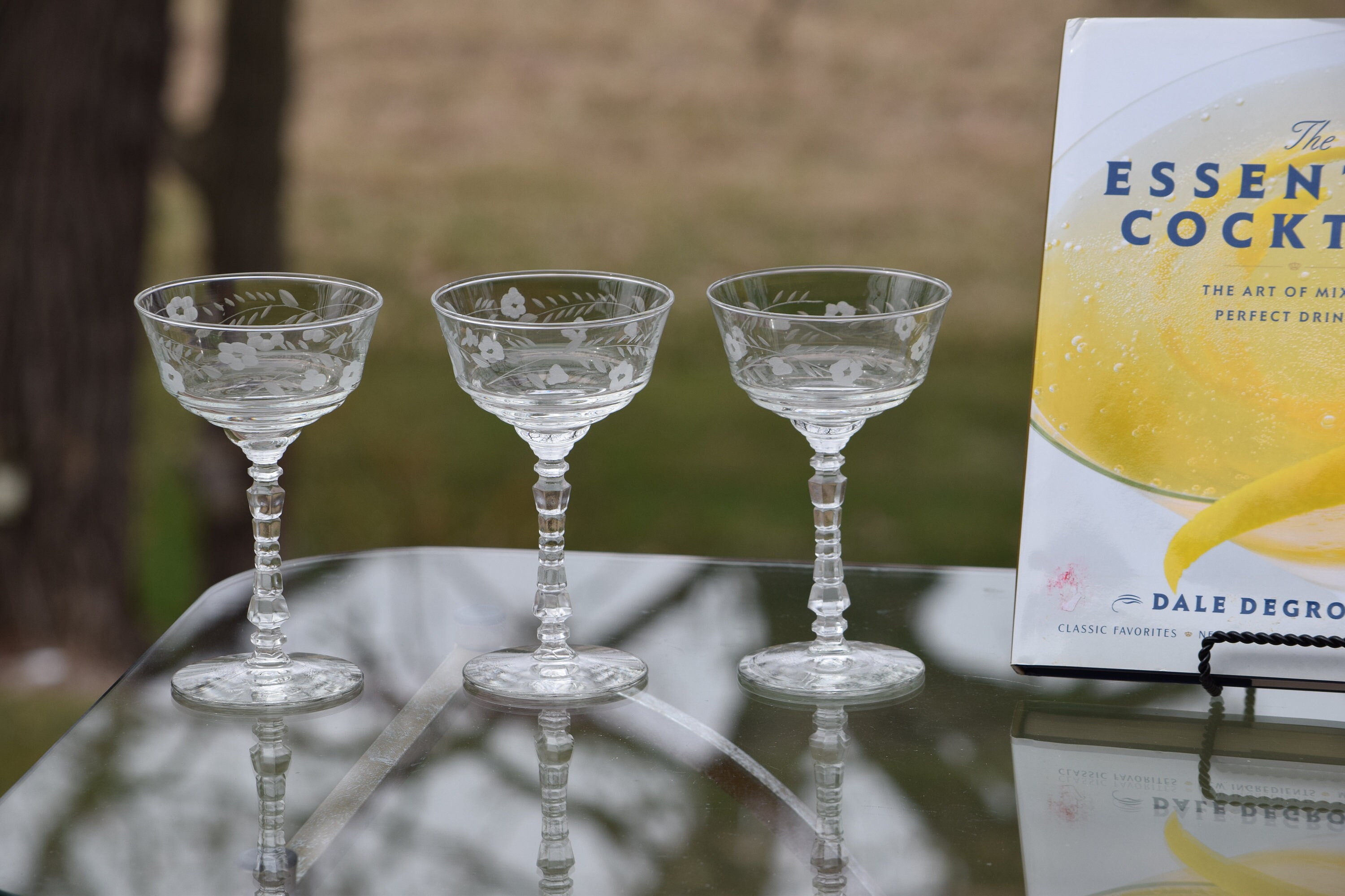 Vintage Etched Cocktail Martini Glasses Set of 4, Rock Sharpe, Halifax