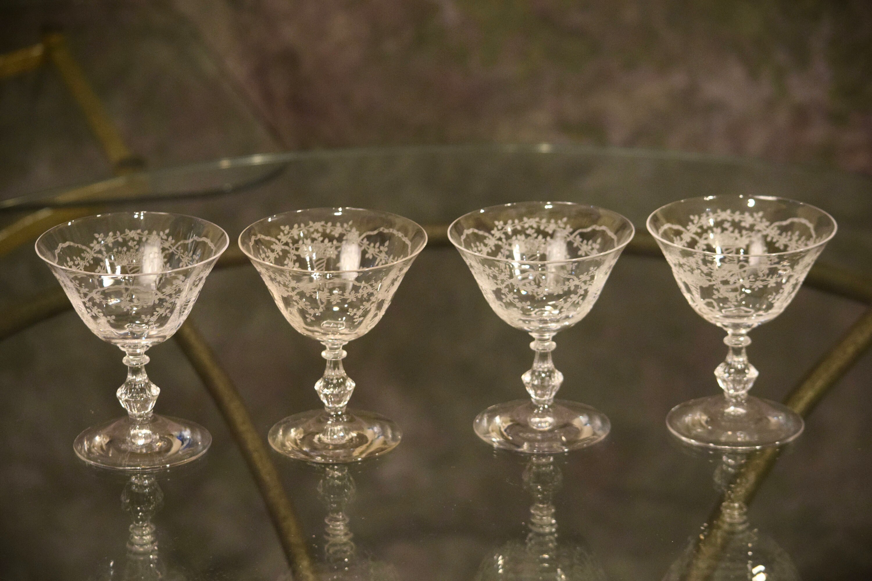 Vintage Etched Crystal Martini or Cordial Glasses Set of 9 Sasaki