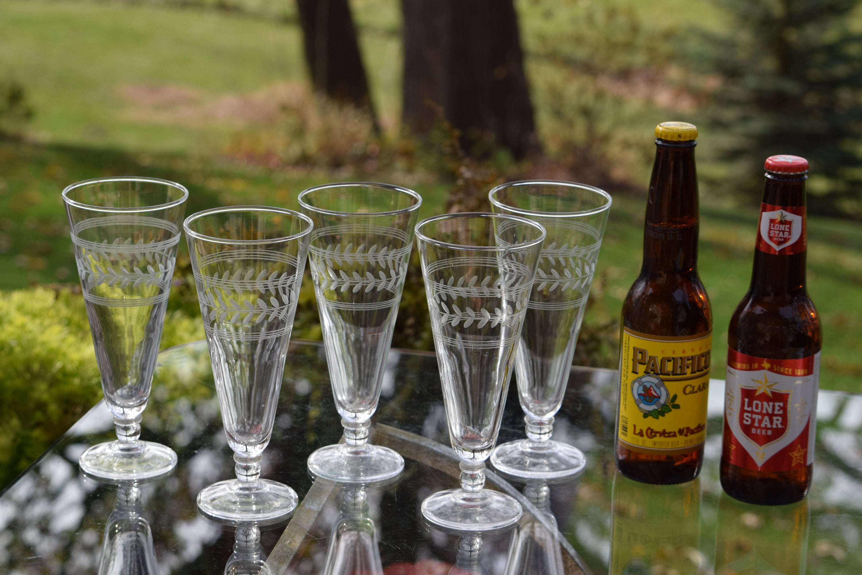 6 Vintage Etched Beer - Cocktail Glasses, 1950's, Vintage Specialty Beer  Glasses ~ Sling Glasses, 10 oz Vintage Footed Collins Glasses