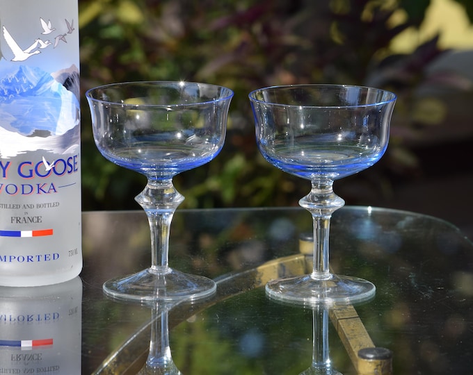 Sleek and elegant! 4 Vintage Blue Cocktail Glasses ~ Martini Glasses, Denby, 1970's, Nick and Nora, Manhattan Cocktail Glasses, Mixologists