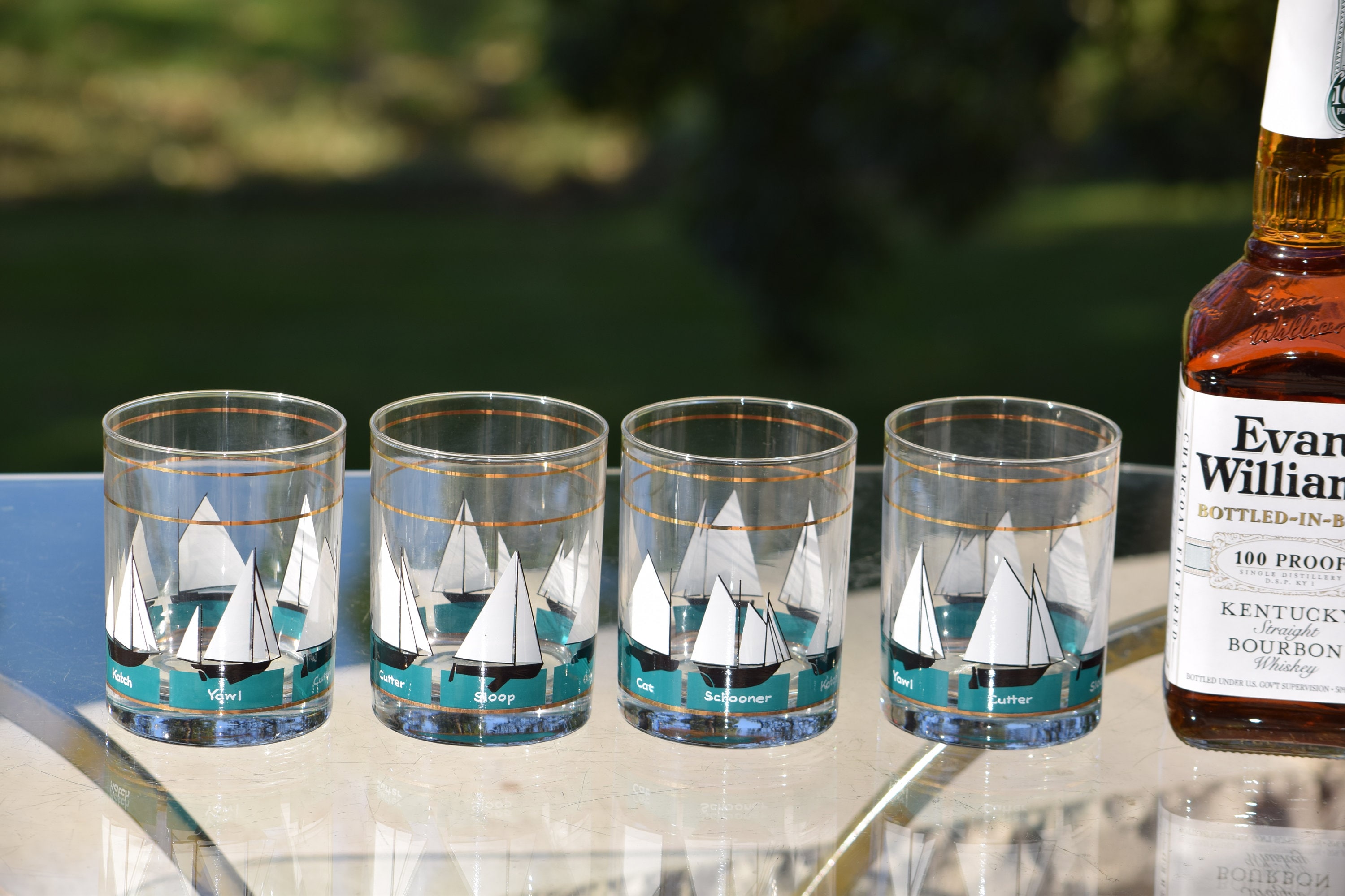 4 Vintage Culver Sail Boat Whiskey Rocks Glasses, Culver 1980's