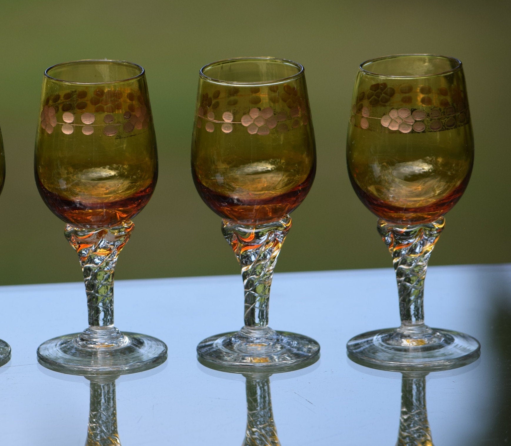 Vintage Etched Port Wine, Liquor Cordial Glasses, Set of 5, Vintage