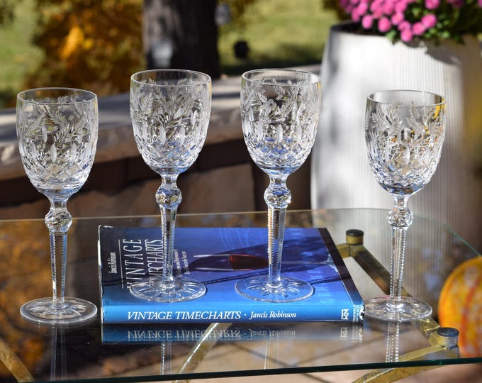 Fall in Love! Vintage Etched Crystal Wine Glasses ~ Water Goblet, Celine, 1980's, Tall Crystal Water Goblets, Exquisite Wedding Toasting
