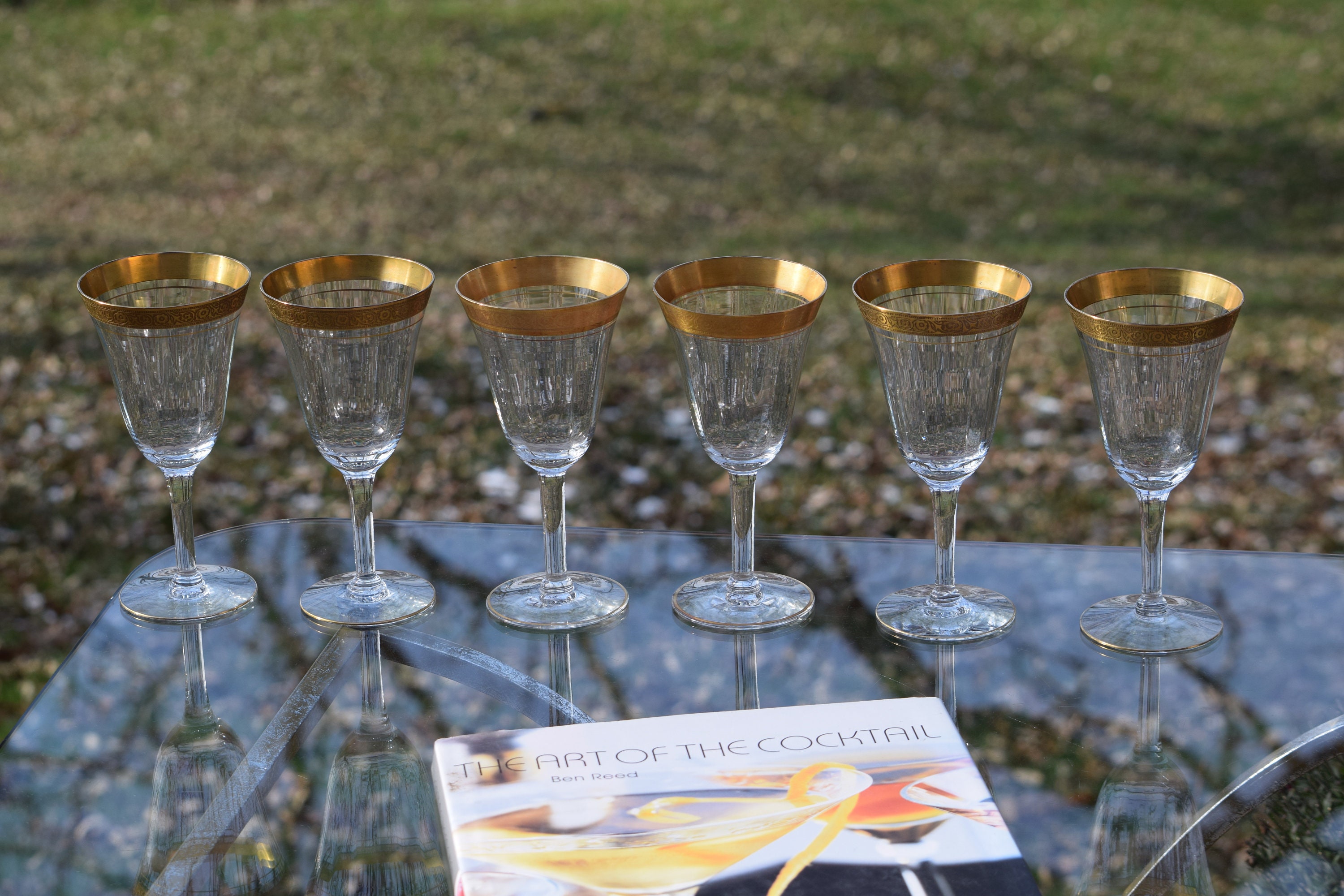 Vintage Gold Rimmed Encrusted Wine Glasses, Set of 6, Gold Rimmed Wine ...