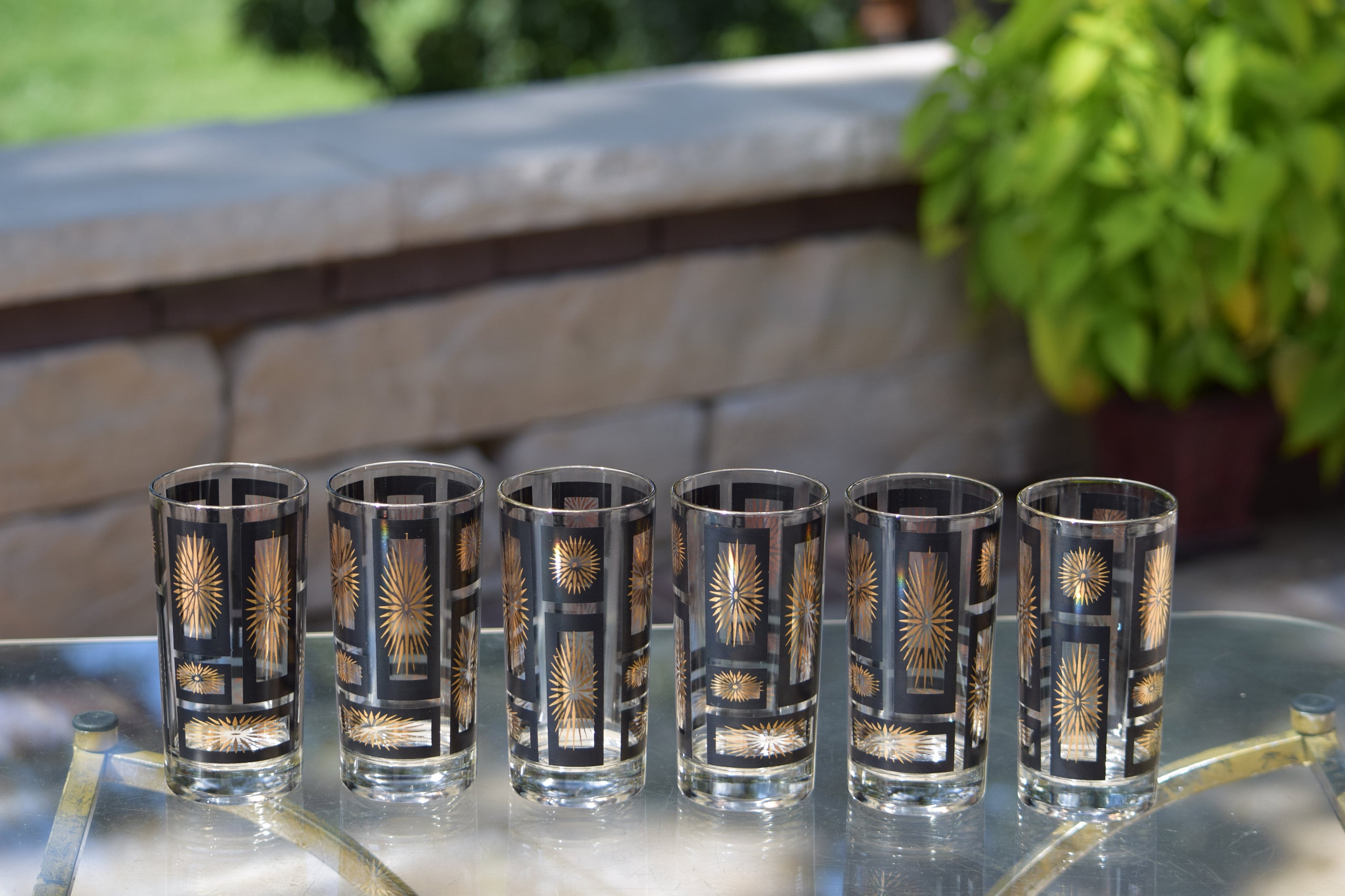 Mid Century Gold Starburst Highball Glasses, Set of 6 - I Like