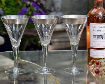 Vintage Dorothy Thorpe Silver Band Wine Glasses, Set of 6, 1950s Cocktail Barware