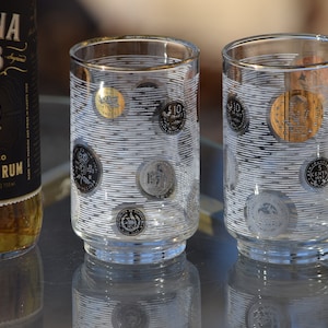 WHISKEY GIFTS! 4 Vintage Black, Gold and White Highball & Lowball Glasses, Mixed Libbey Barware, Whiskey, Bourbon, Scotch glasses,