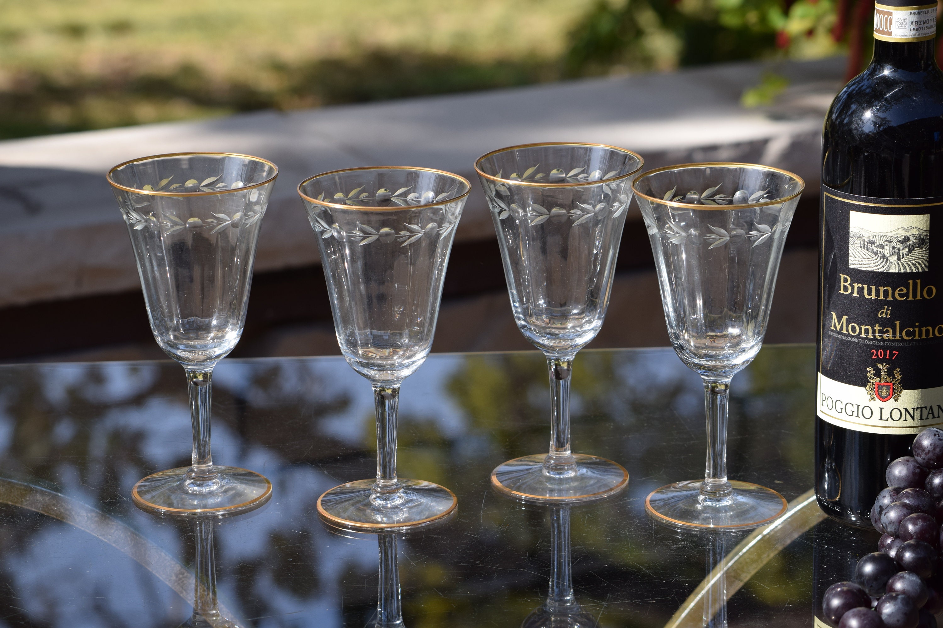 6 copas de vino grabadas con borde de oro vintage, década de 1950, copas de  agua grabadas con borde dorado, copas de brindis de boda vintage -   México