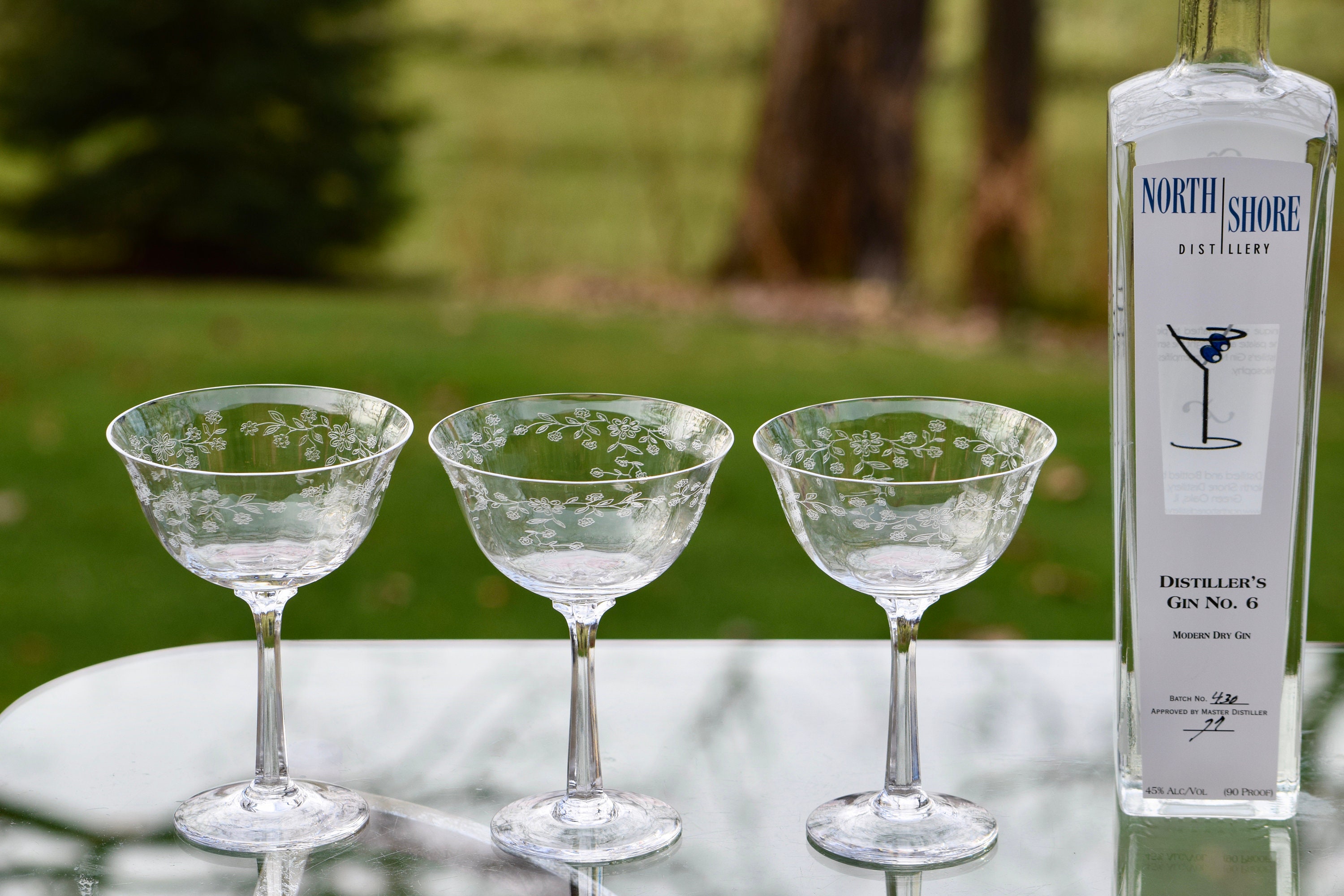 Vintage Crystal Cocktail Champagne Glasses, Set of 5 MisMatched