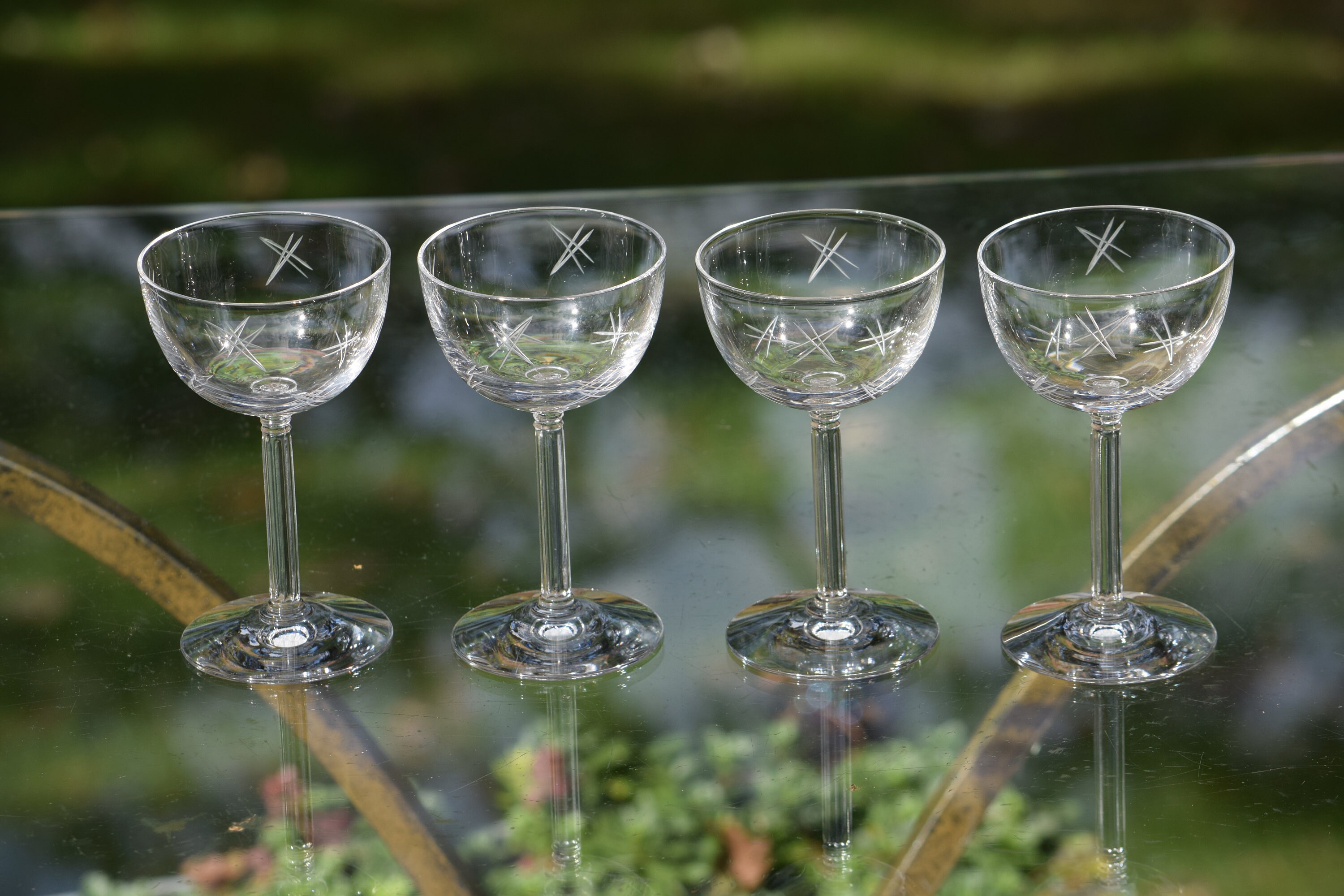 Vintage Etched CRYSTAL Liquor, Port Wine Glasses, Set of 4, Vintage 3