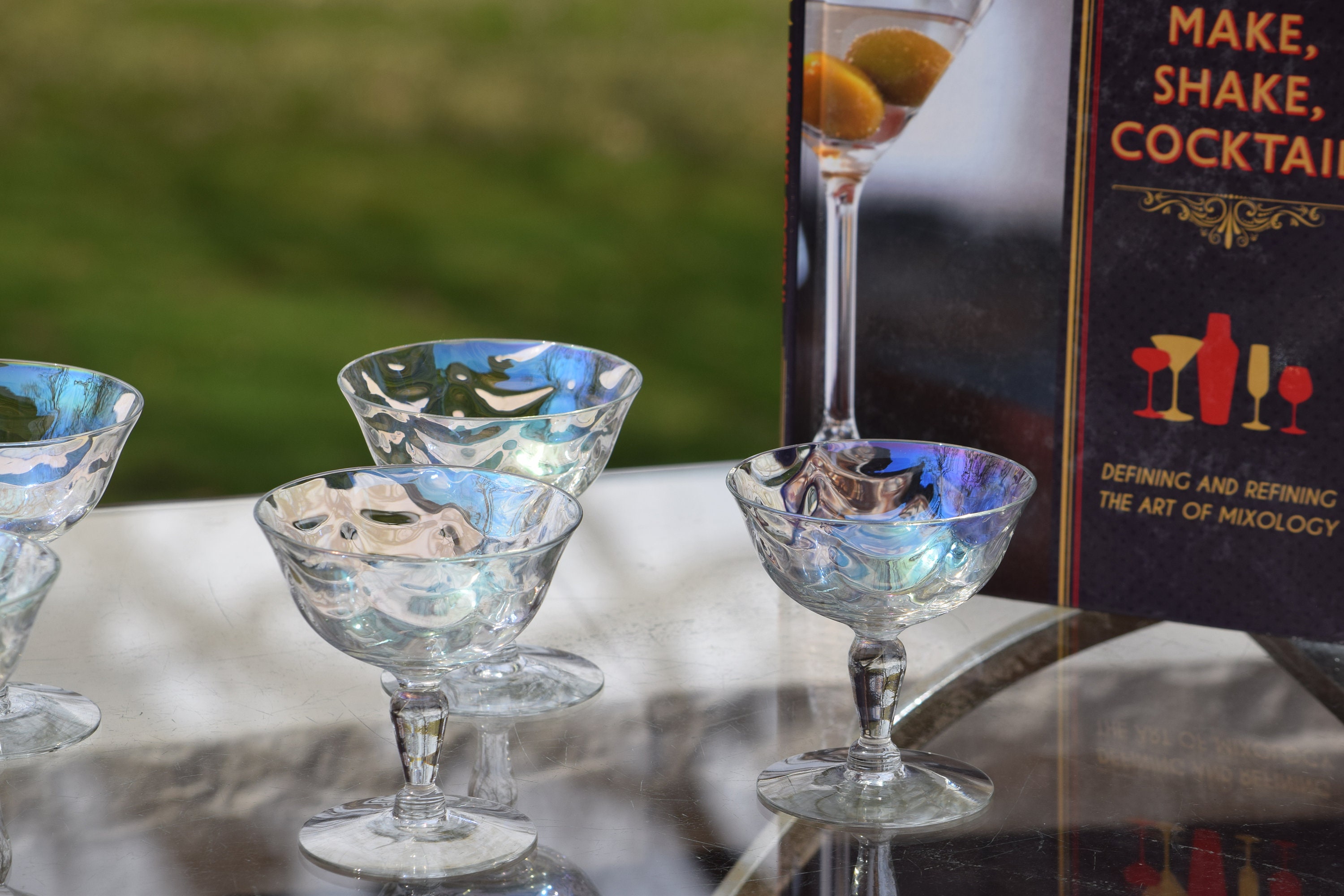 6 Vintage Iridescent Cocktail ~ Martini Glasses, West Virginia Glass,  1960's Wedding Toasting Champagne Glasses, Champagne Coupe