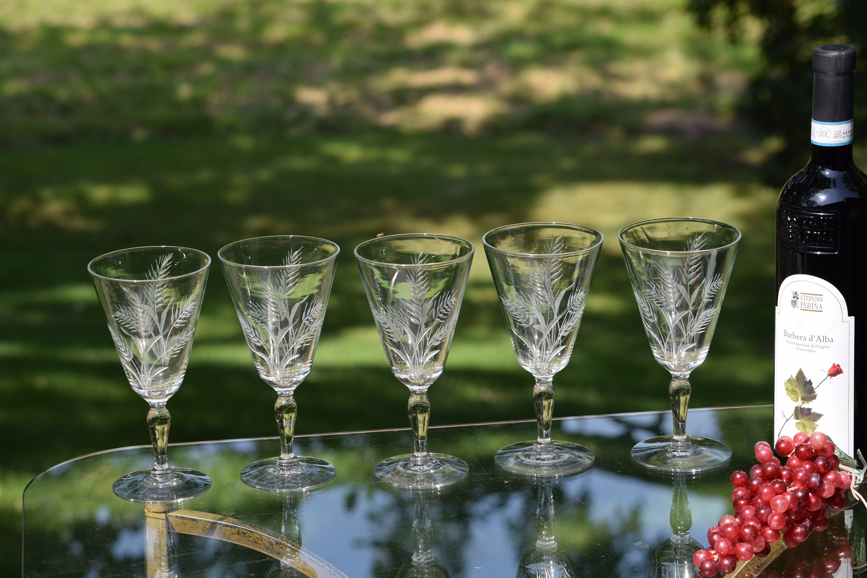 Vintage Small Etched Wheat Martini Glasses